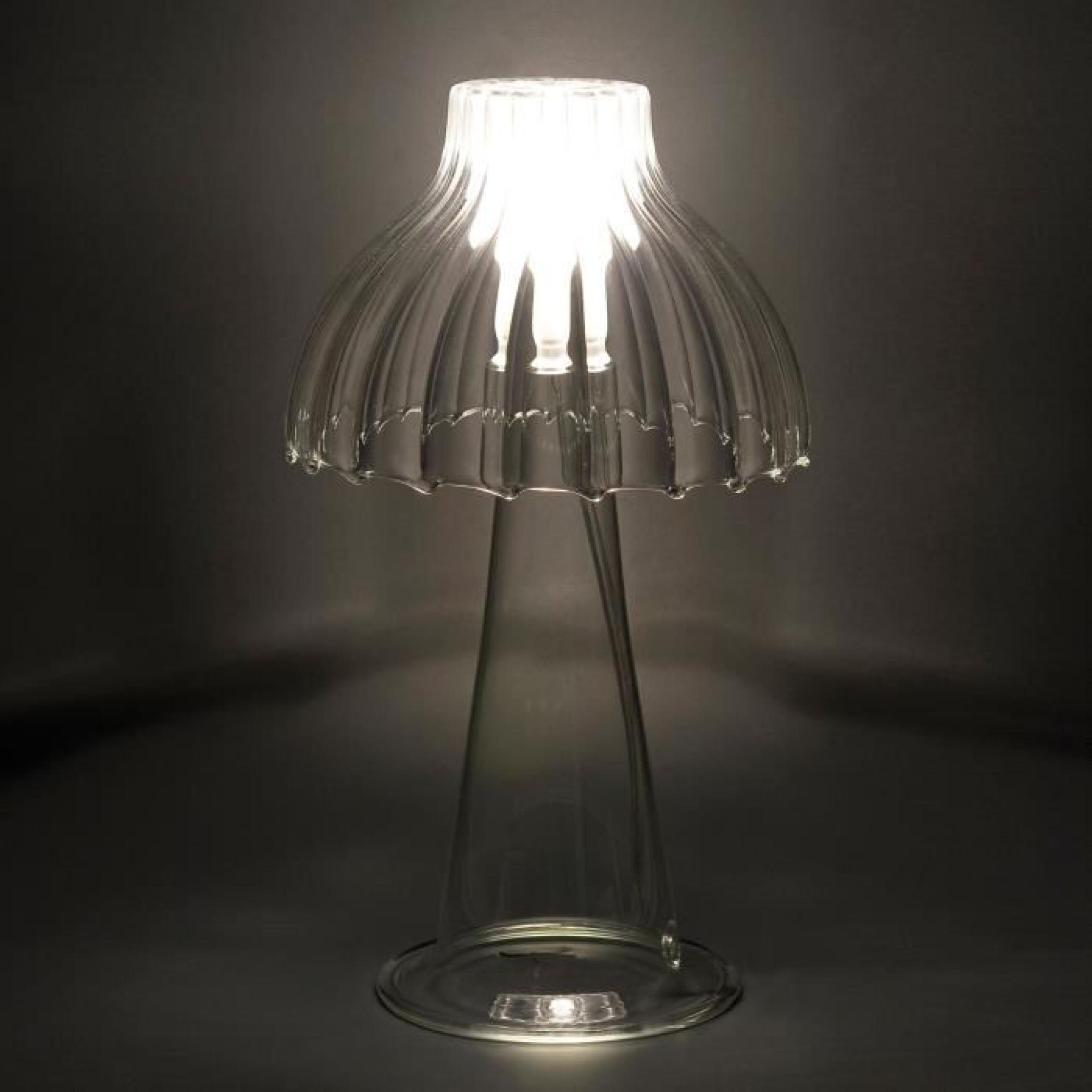 Lampe à poser en verre soufflé transparent diamètre 22 cm hauteur 38 cm Zefiro-