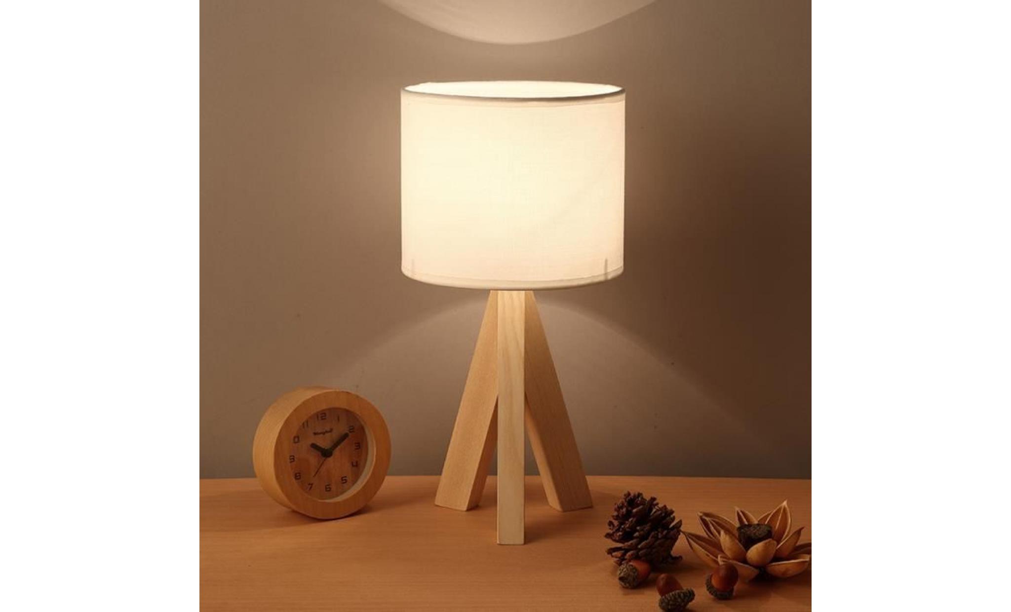 lampe à poser naturel bois trépied e27 h 23 cm x Ø18 cm abat jour tissu lampe de chevet table lampe salon chambre style minimaliste