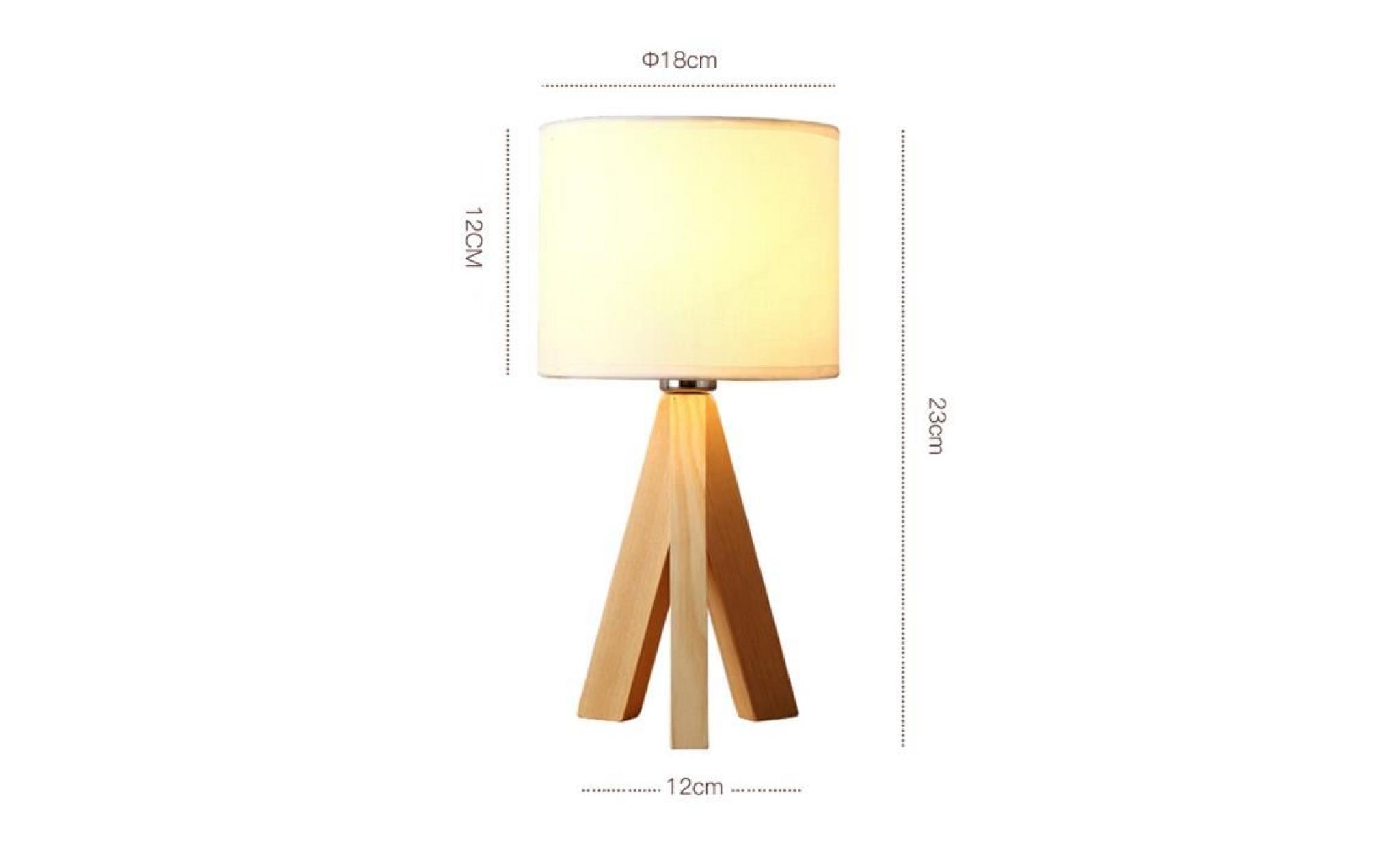 lampe à poser naturel bois trépied e27 h 23 cm x Ø18 cm abat jour tissu lampe de chevet table lampe salon chambre style minimaliste pas cher