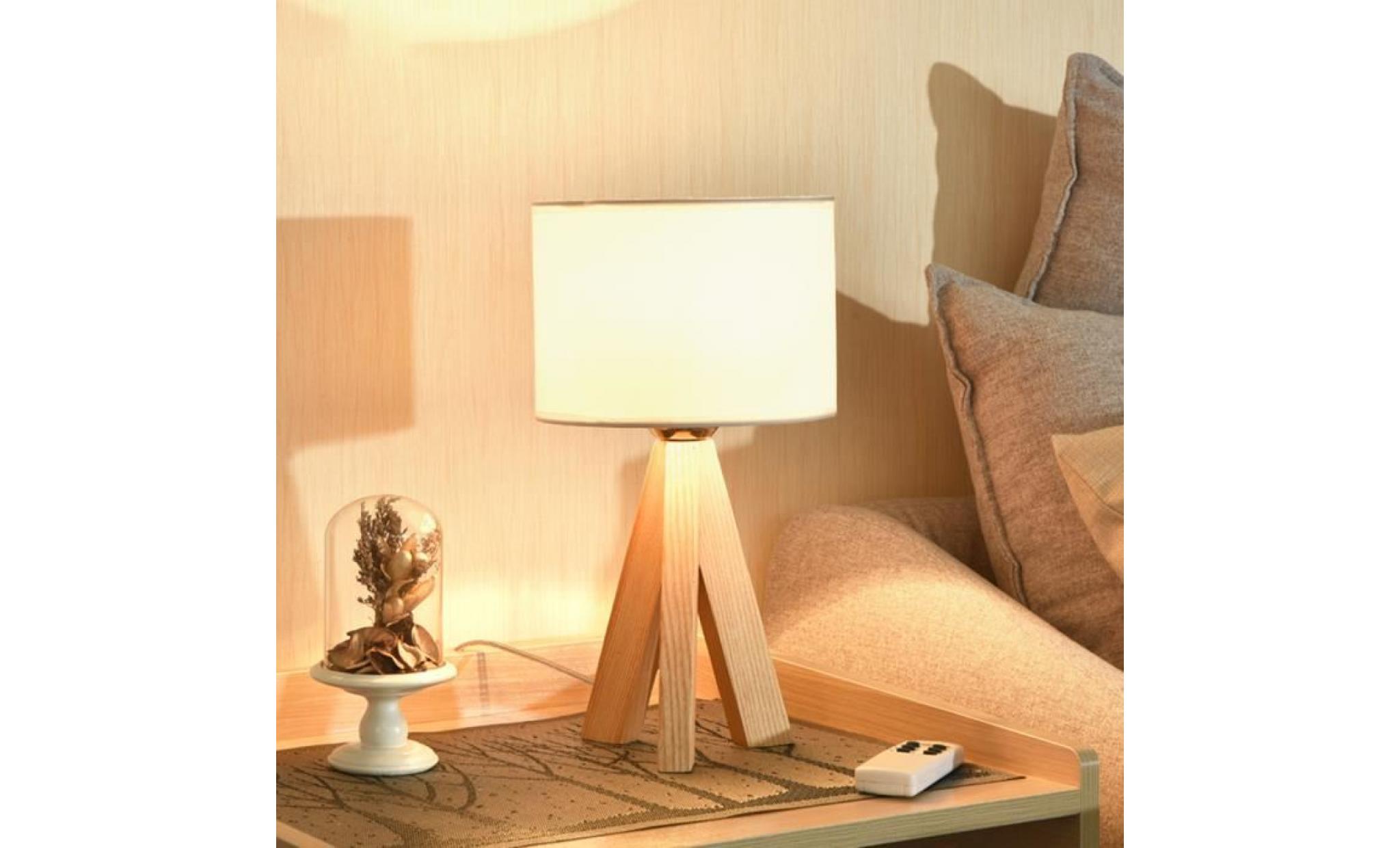 lampe à poser naturel bois trépied e27 h 23 cm x Ø18 cm abat jour tissu lampe de chevet table lampe salon chambre style minimaliste pas cher