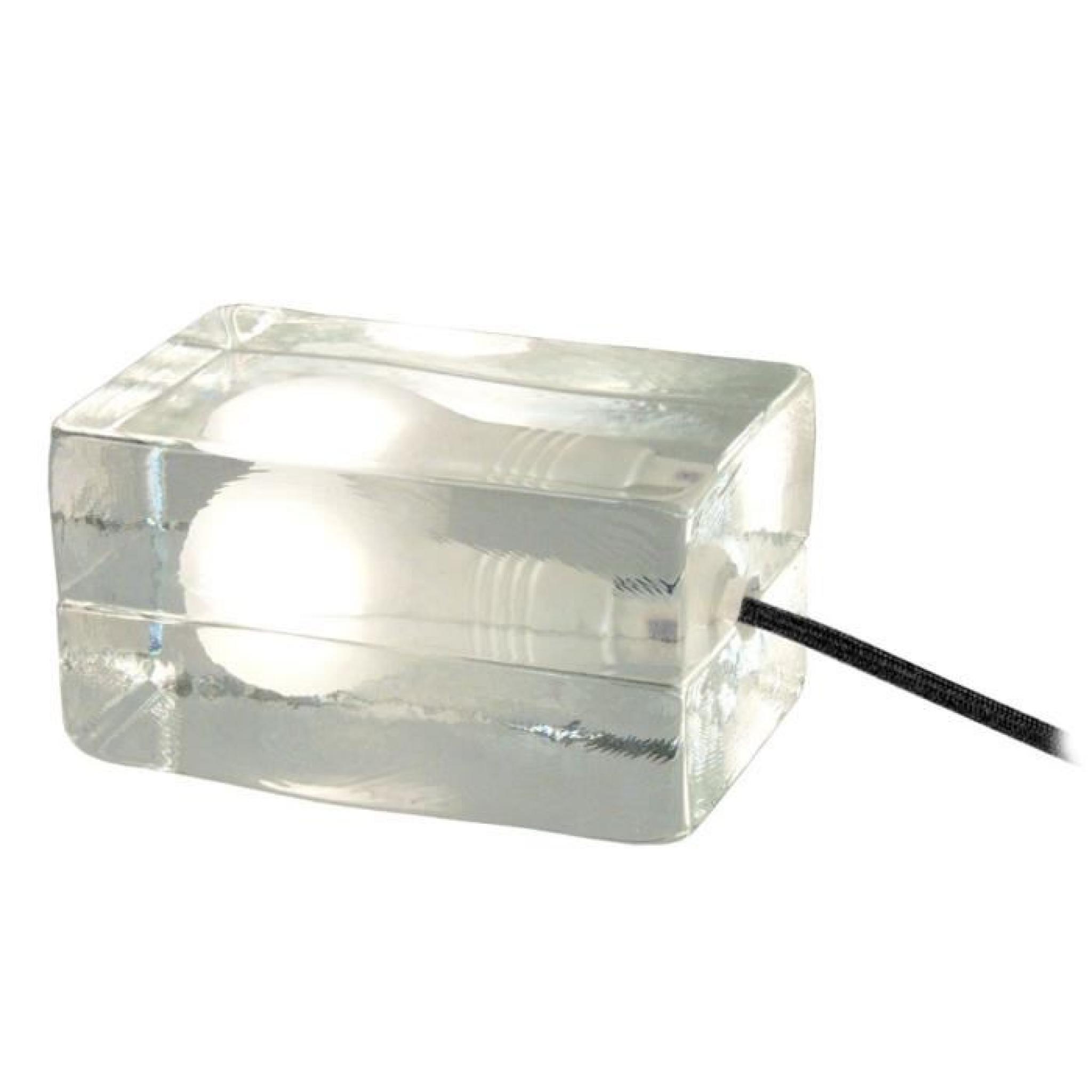 Lampe à poser rectangulaire en verre hauteur 9 cm Cubik-Transparent