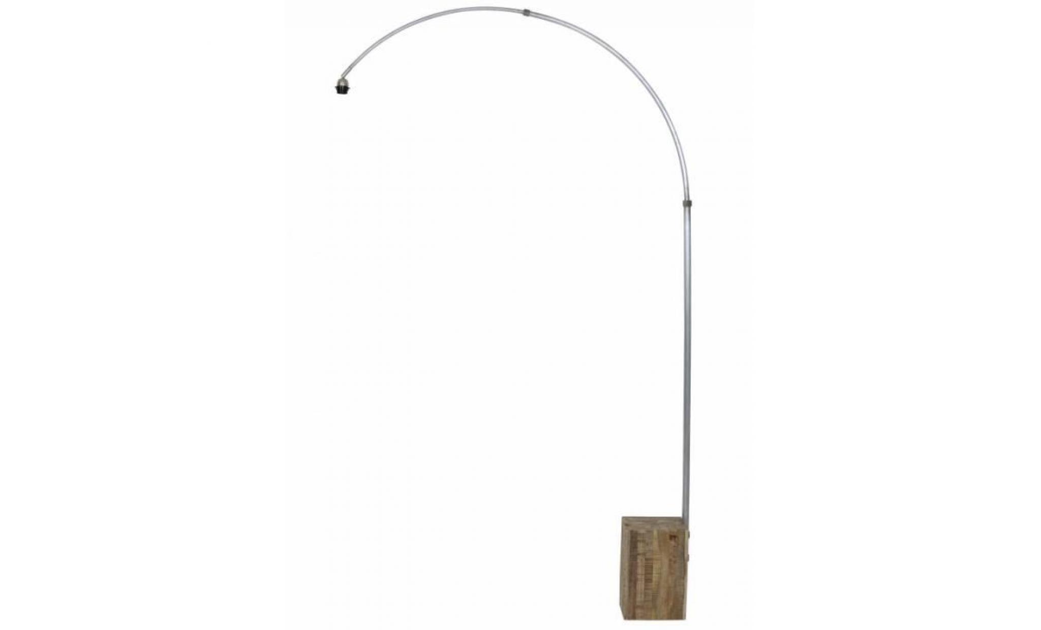lampe arc sur pied nabor lampadaire style canne à pêche luminaire moderne et tendance en bois et métal patiné zinc 22x150x225cm