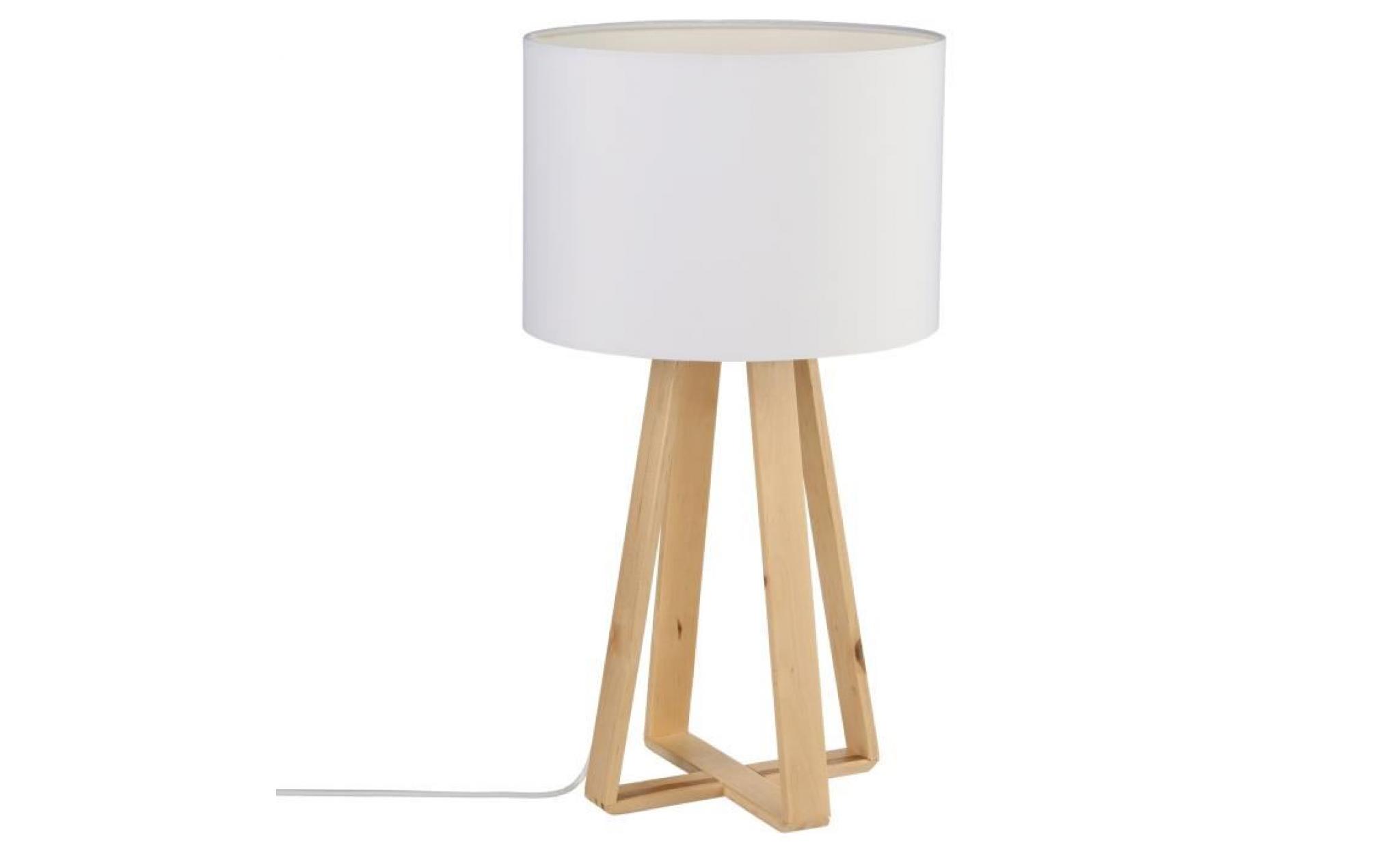 lampe avec pied en bois naturel   style nordique   blanc blanc