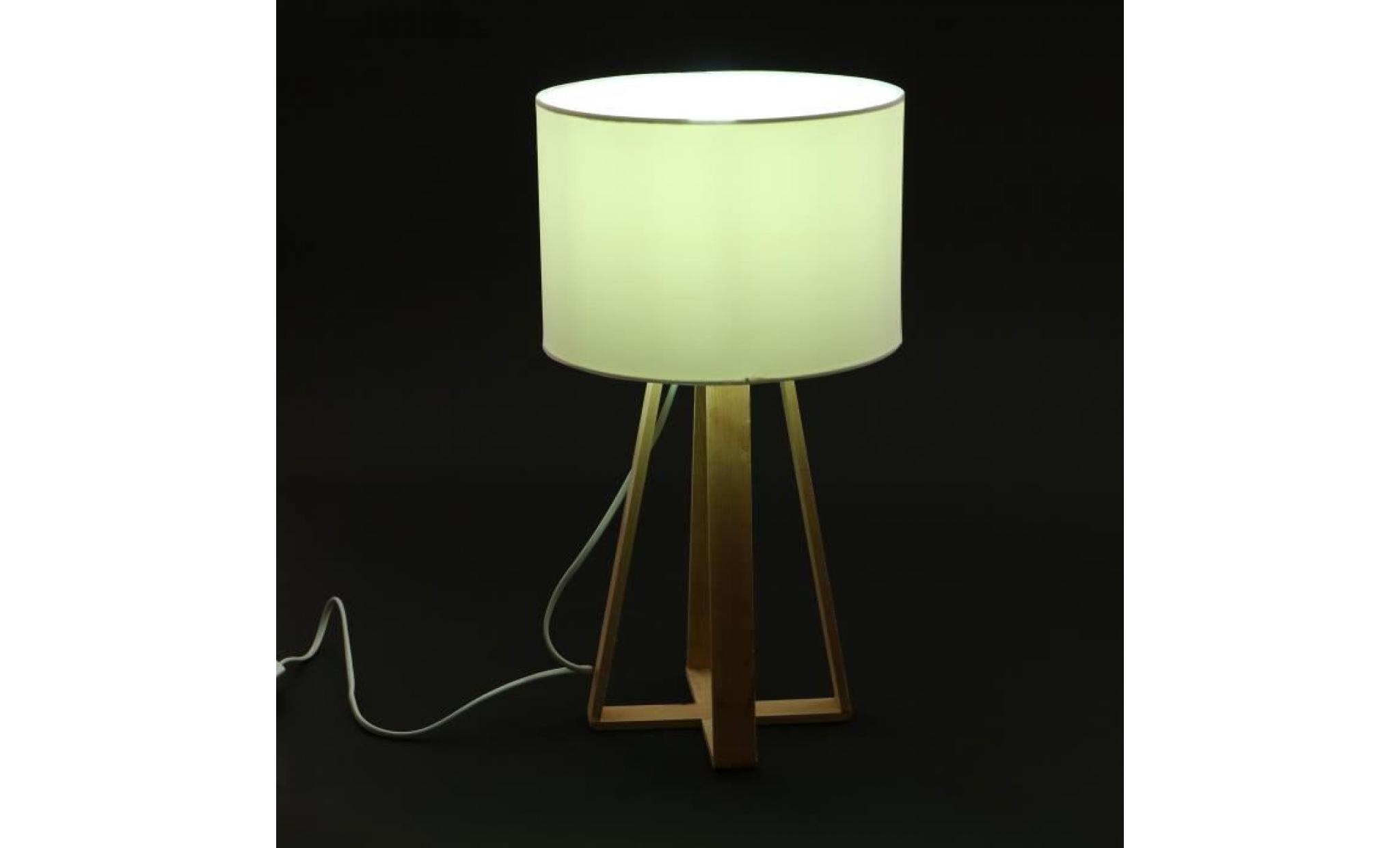 lampe avec pied en bois naturel   style nordique   blanc blanc pas cher