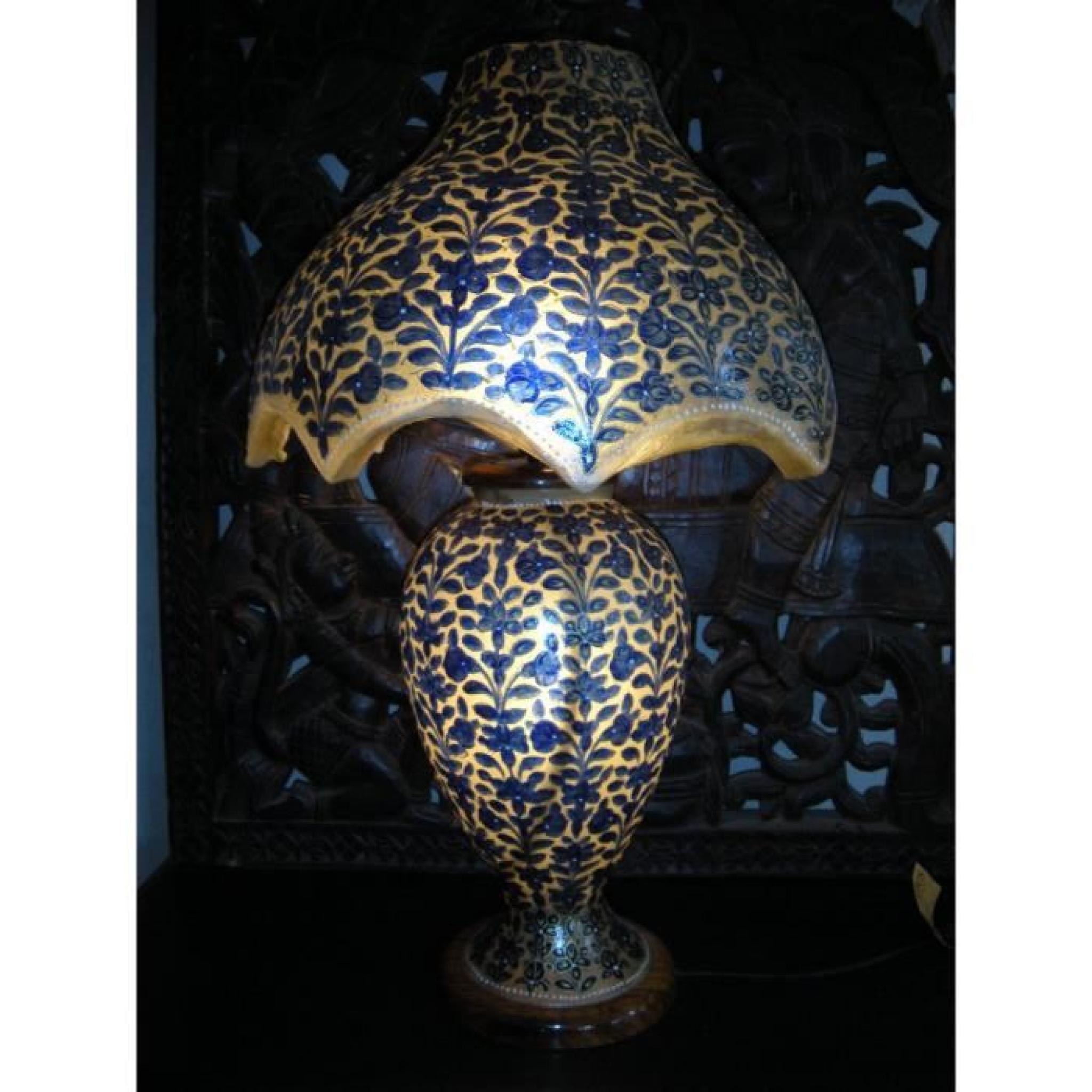 Lampe cuir de chameau - bleue (G)