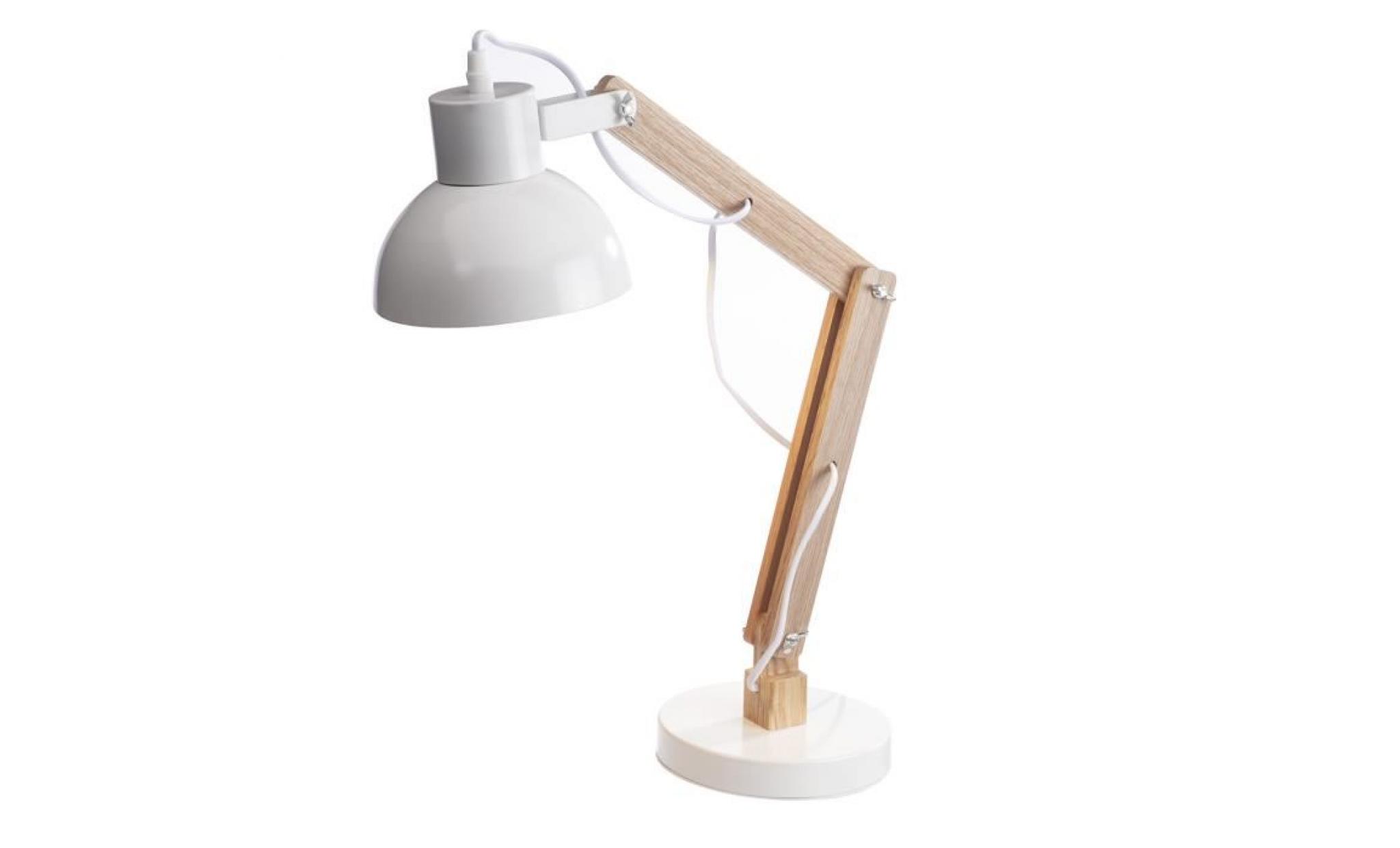 lampe de bureau articulée en bois et métal blanc h55cm blanc