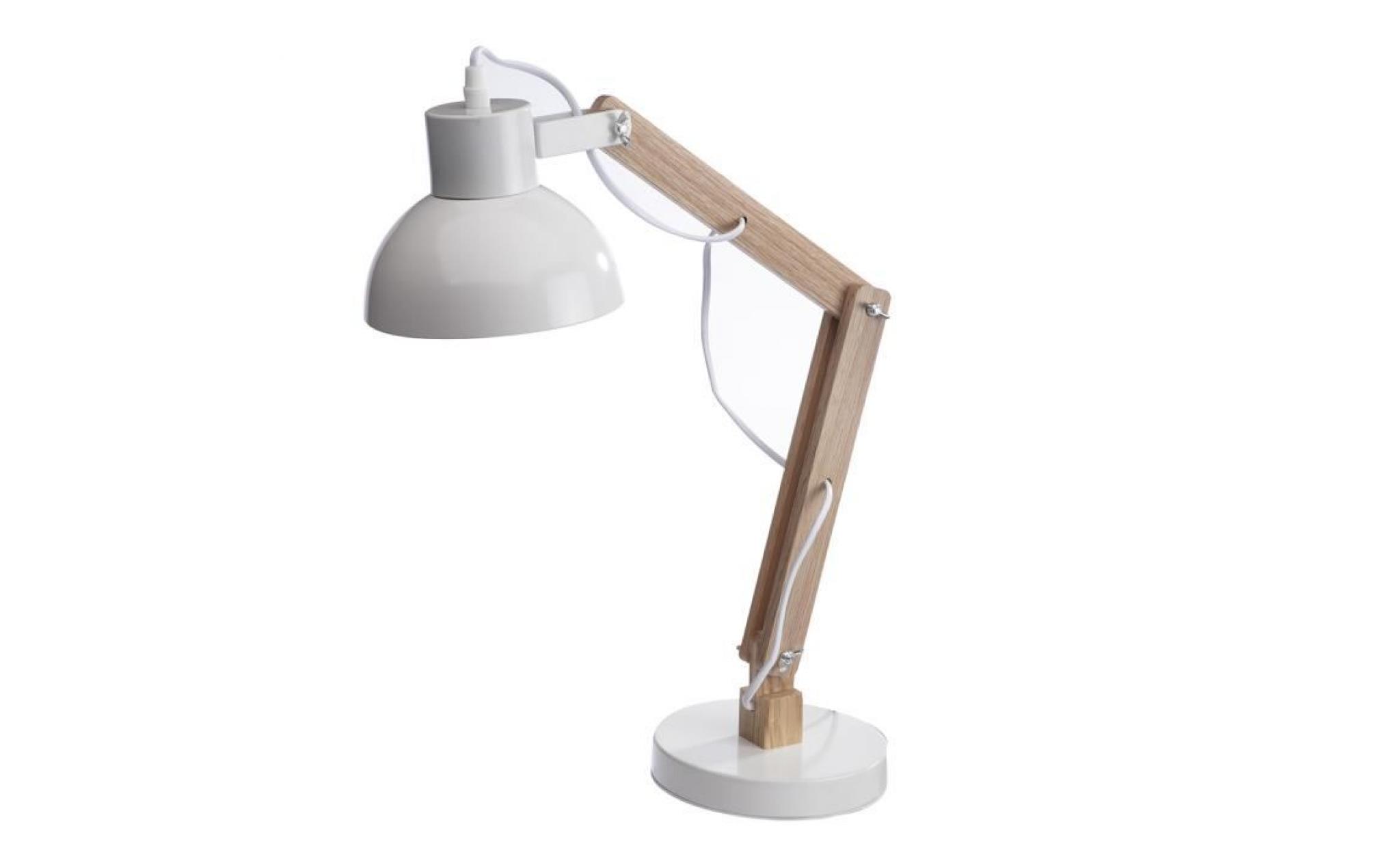 lampe de bureau articulée en bois et métal blanc h55cm blanc pas cher
