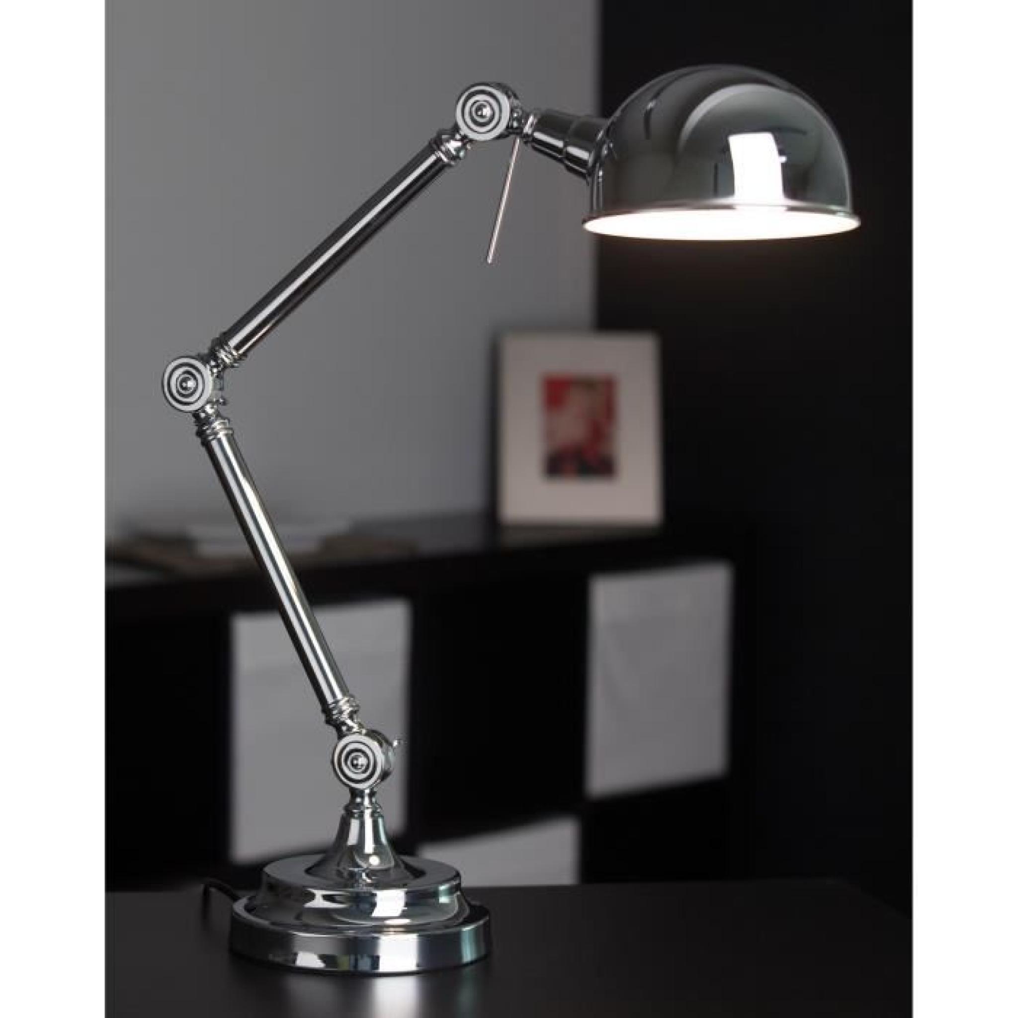 Lampe de bureau articulée et orientable en métal chromé hauteur 60cm Zig zag-