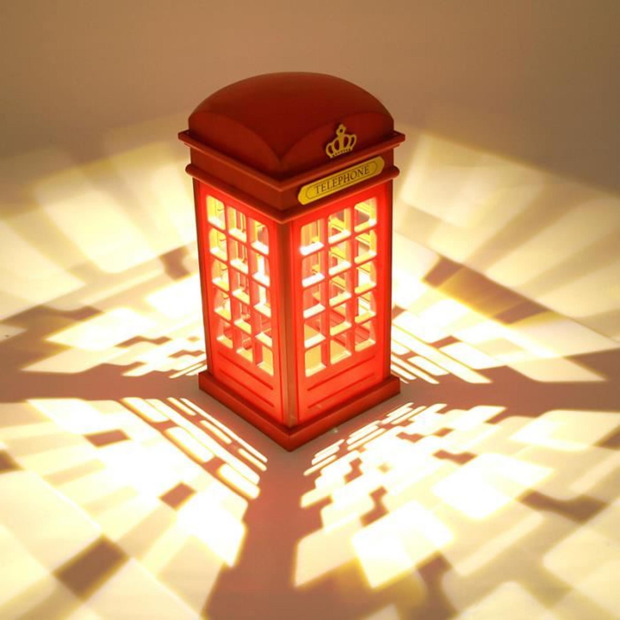 Lampe de Bureau Cabine Téléphonique avec Piles Rechargeables Lampe de Chevet Cadeaux Créatif pour Enfants Rouge