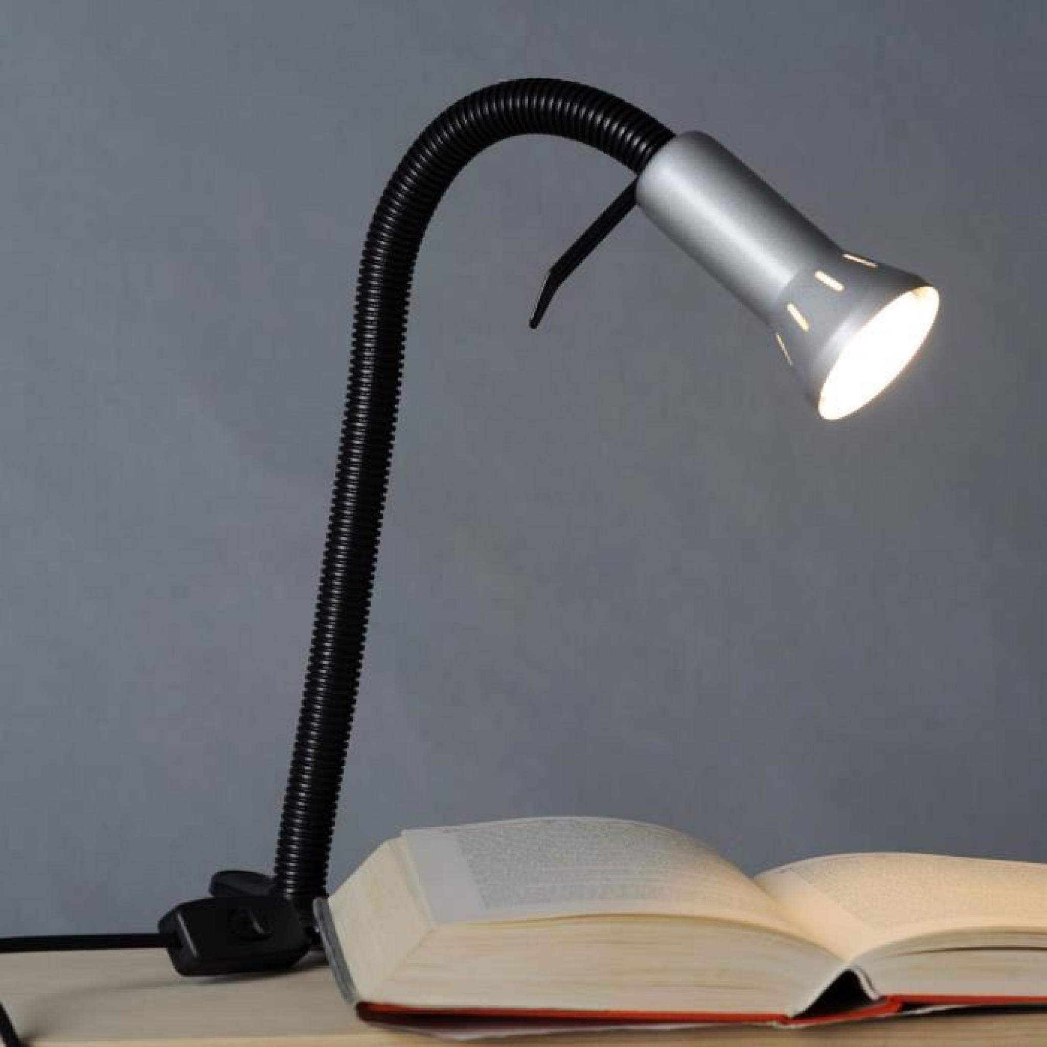 Lampe de bureau flexible en métal et plastique hauteur 52cm diamètre 6cm Flex- Gris