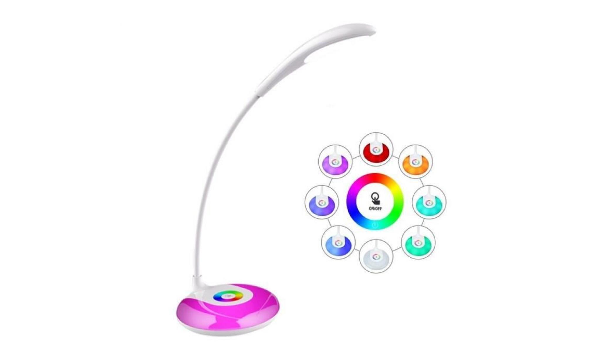 lampe de bureau led 3w rgb lampe à poser multicolore lampe de table sans fil 3 niveau de luminosité livre table ajustable,charge usb