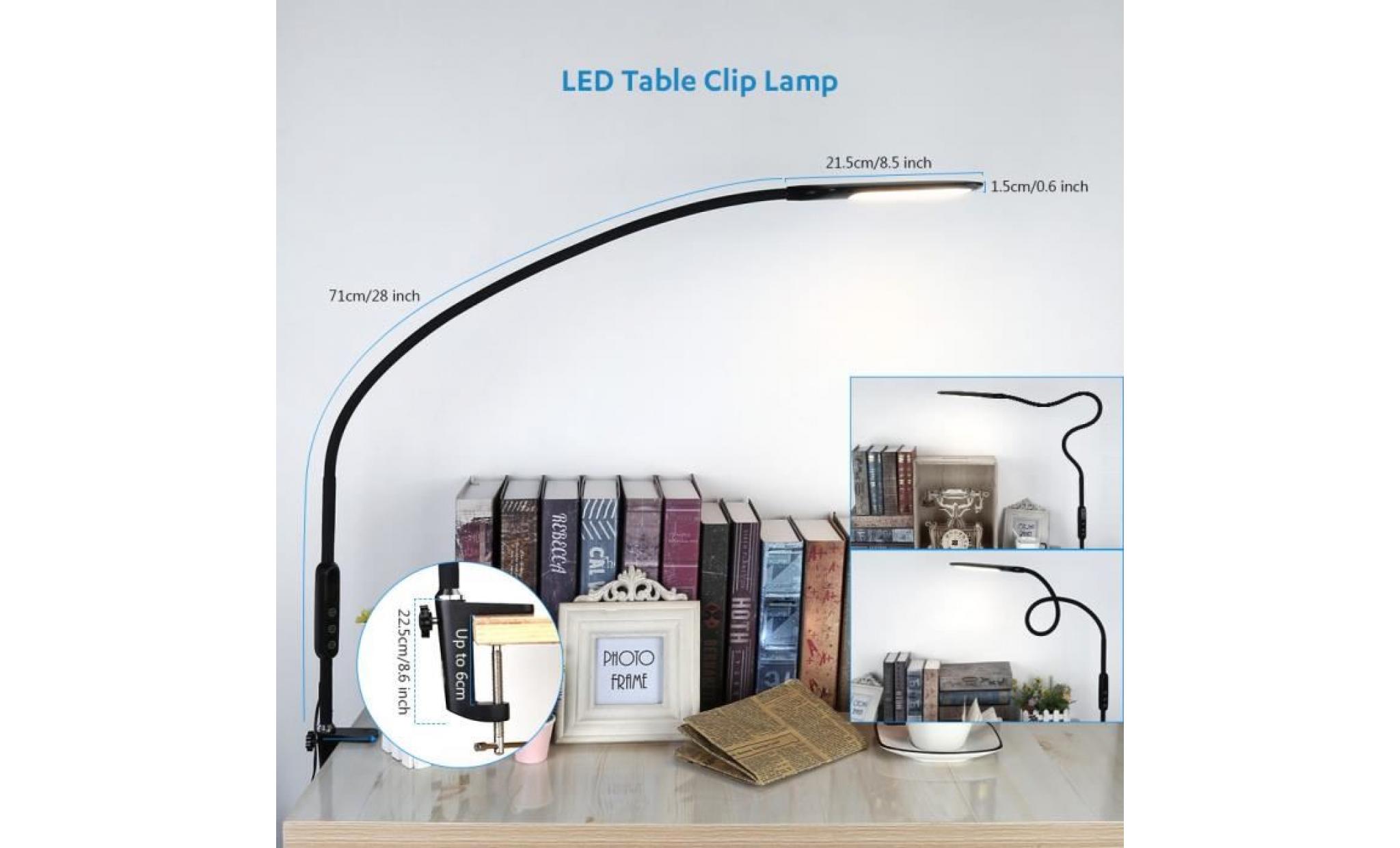 lampe de bureau led À pince dimmable avec télécommande et contrôle tactile, 360° rotatif fonction mémoire 5 niveaux de luminosité pas cher