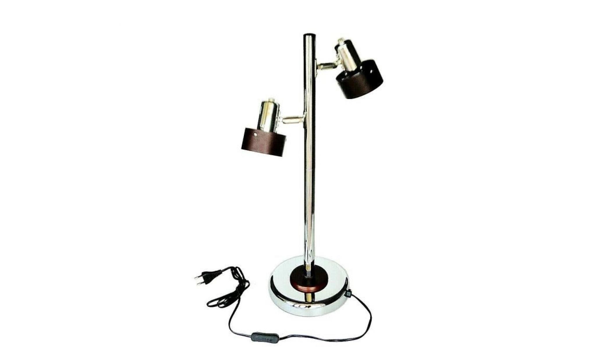 lampe de bureau liseuse sur pied 2 spots orientables inox et bois moderne lampadaire 62cm