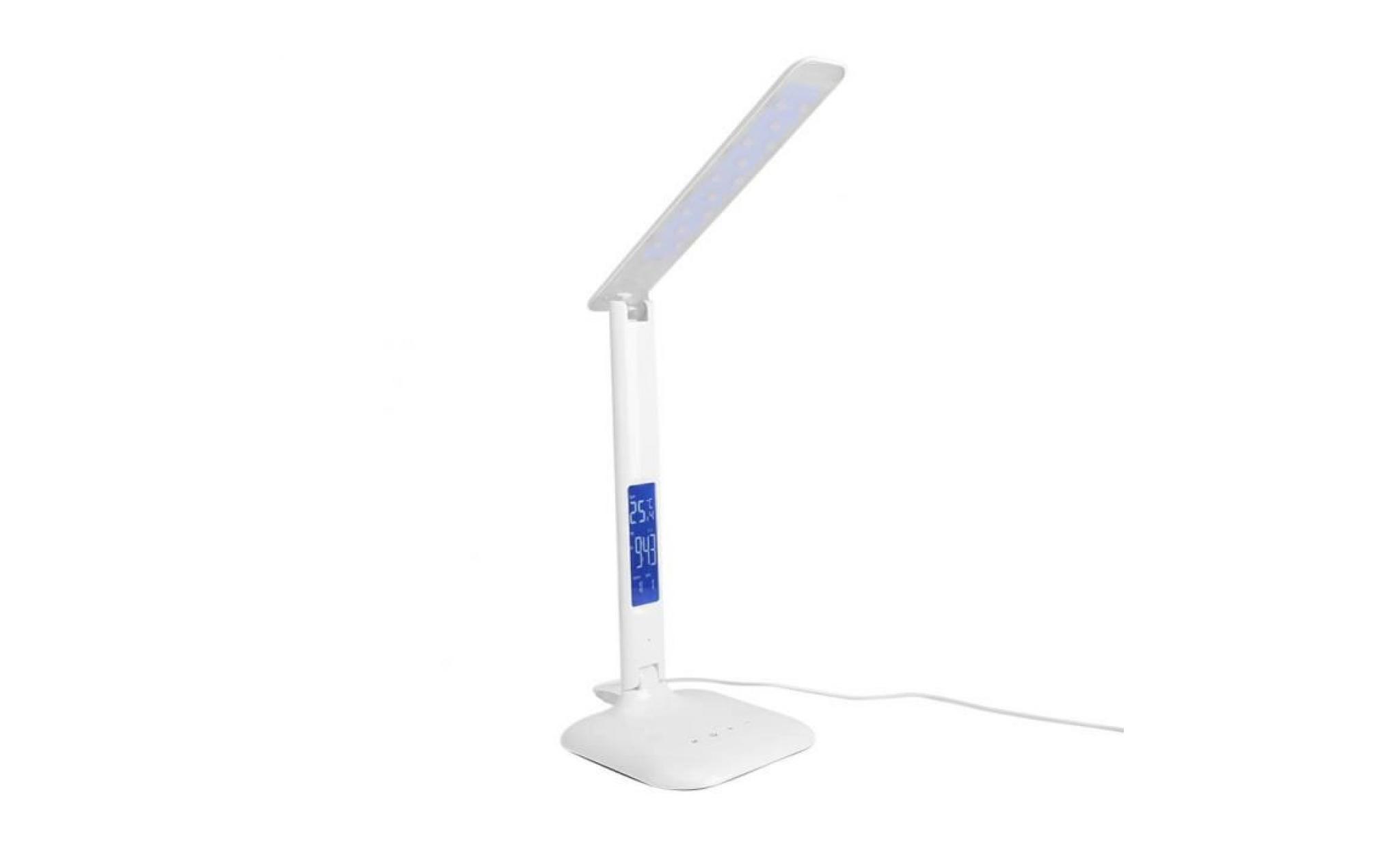 lampe de bureau pliable led interrupteur tactile avec température calendrier réveil   blanc