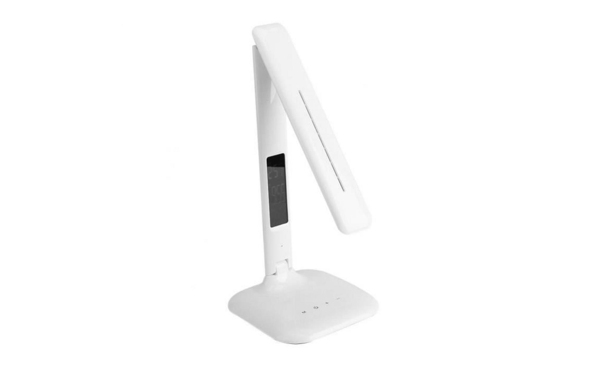 lampe de bureau pliable led interrupteur tactile avec température calendrier réveil   blanc pas cher