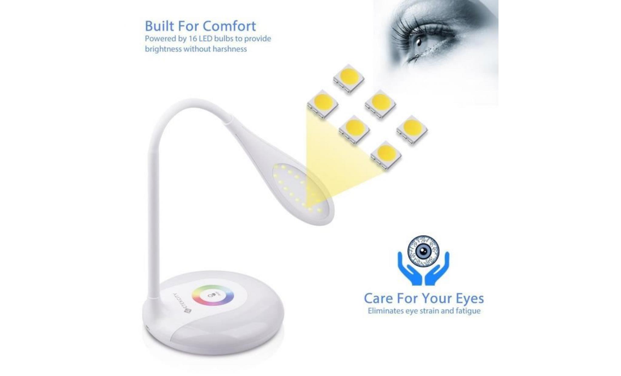 lampe de bureau tactile blanc led dimmable coloré veilleuse 3 niveaux luminosité  rechargeable 360 ° réglable protection des yeux. pas cher