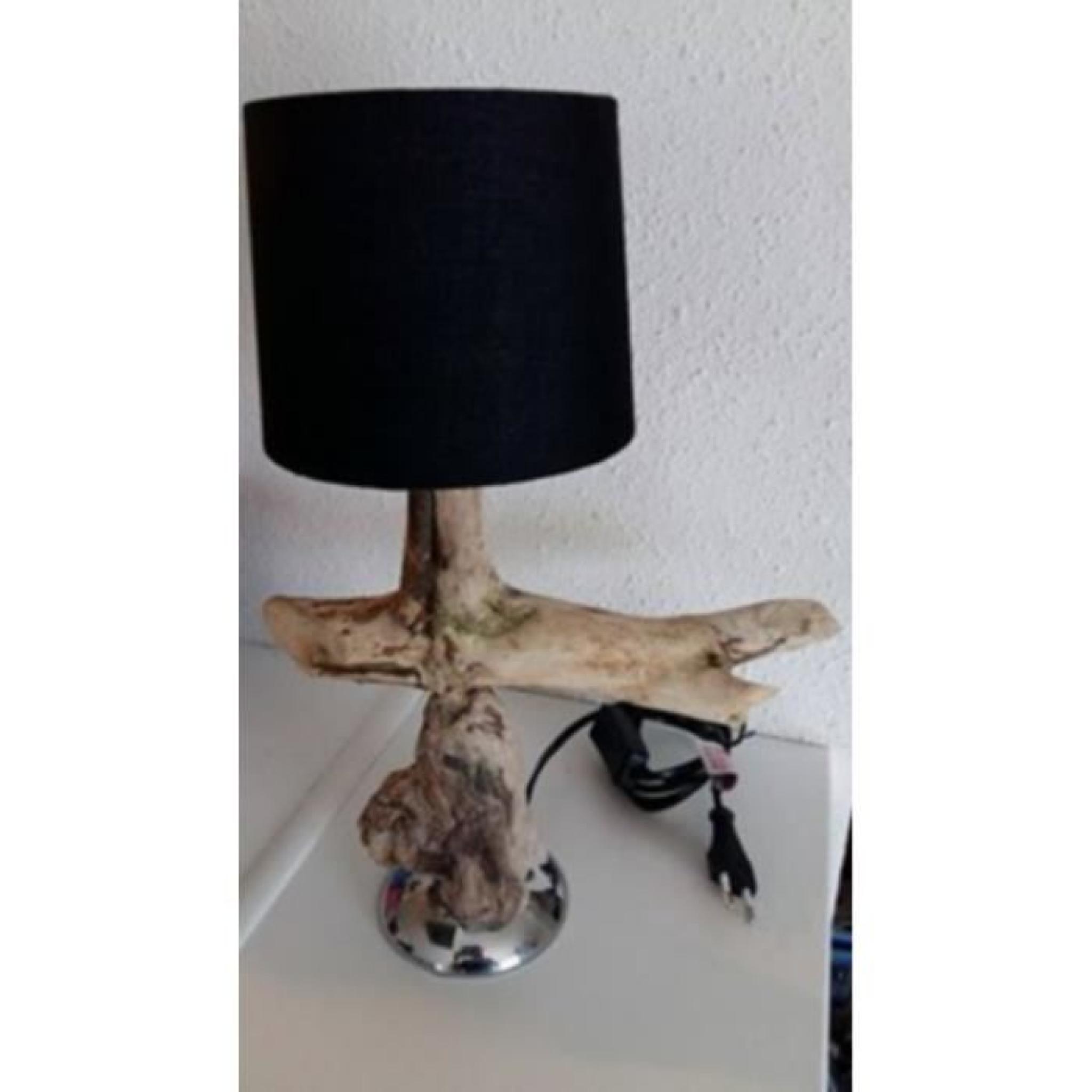 lampe de chevet bois flotte 38cm haut pied argenté
