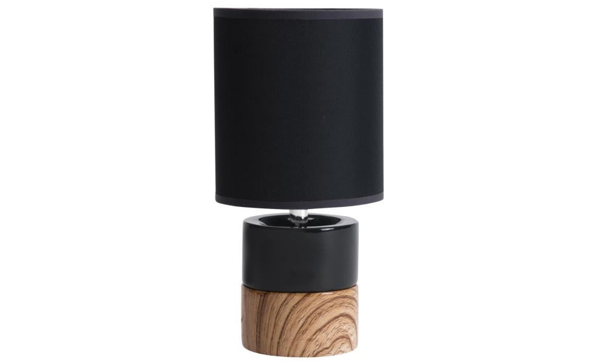 lampe de chevet design ceramique noire et imitation bois 29x14cm noir