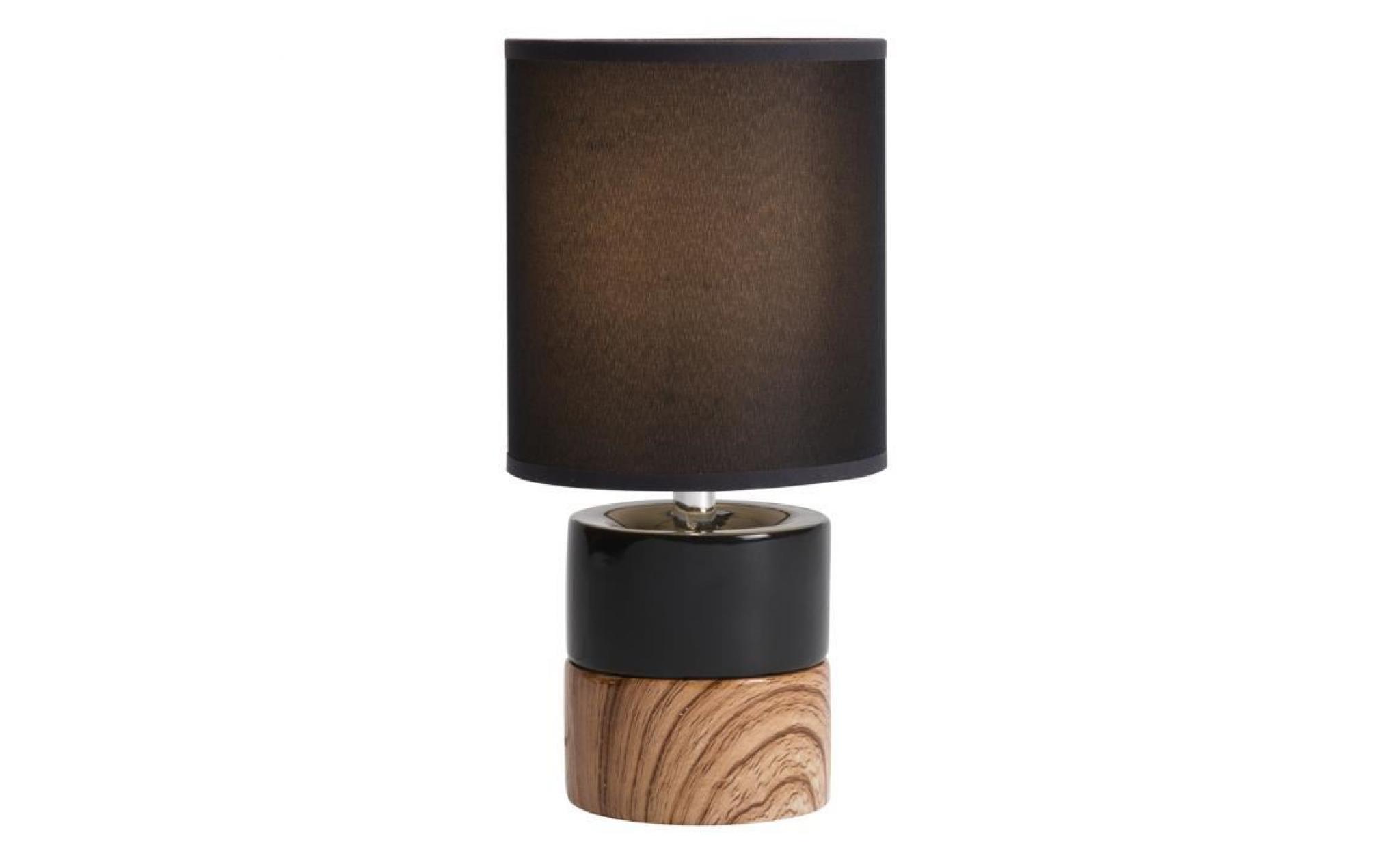 lampe de chevet design ceramique noire et imitation bois 29x14cm noir pas cher