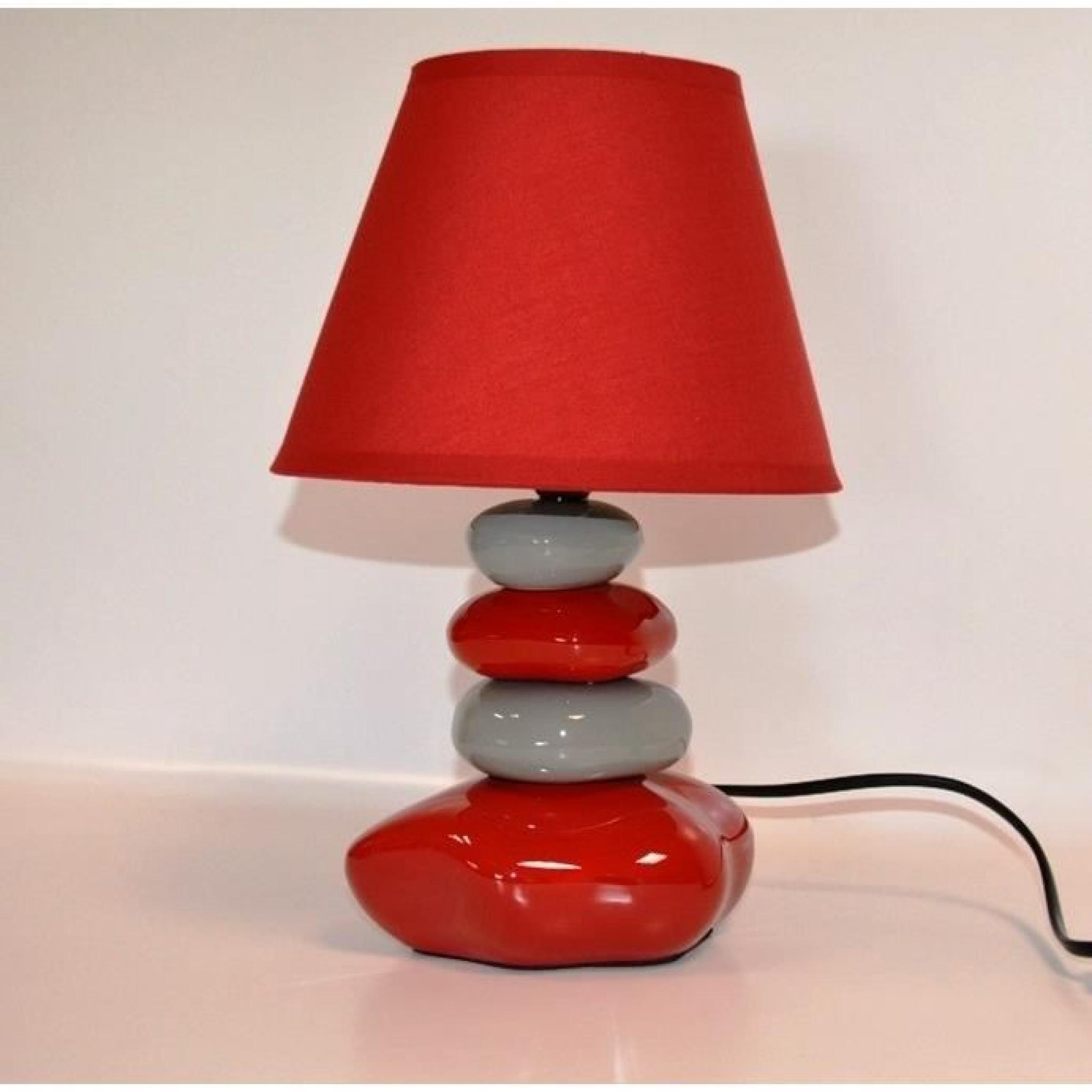 Lampe de chevet galet rouge et gris 31cm