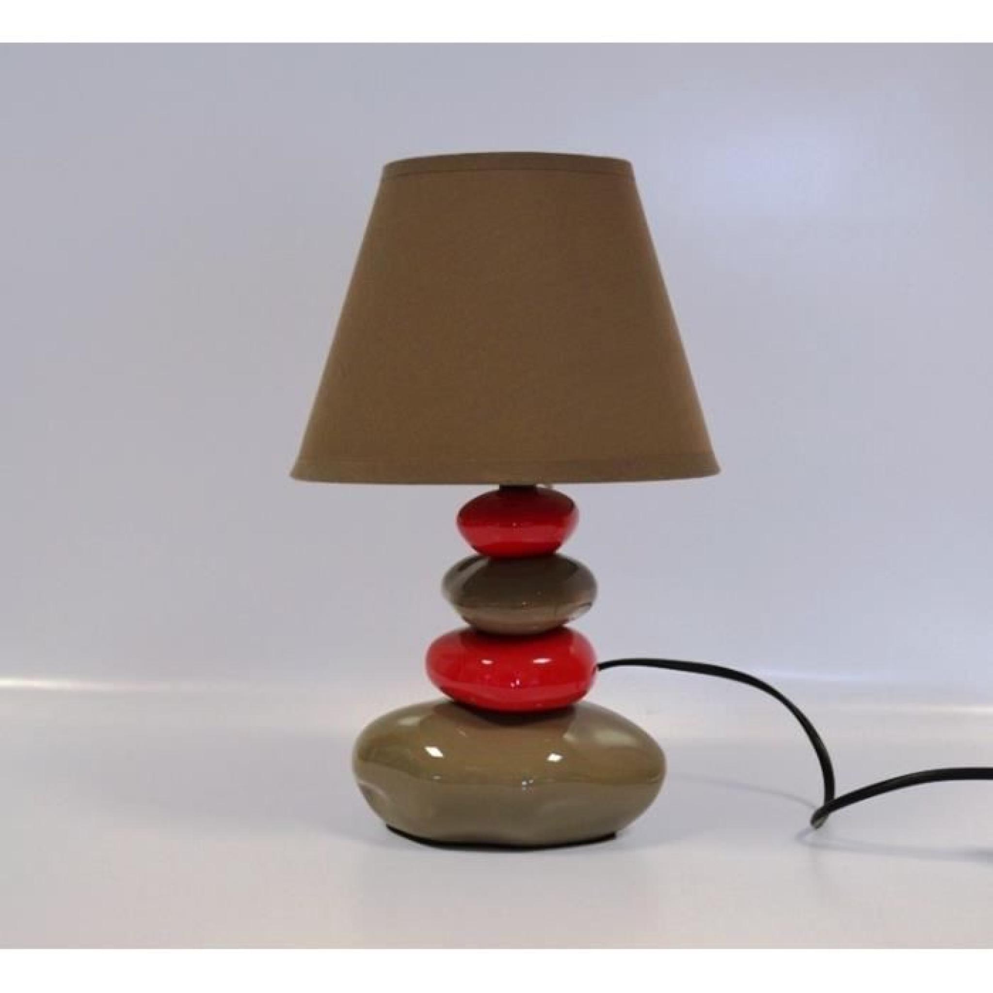 Lampe de chevet galets taupe et rouge 31cm