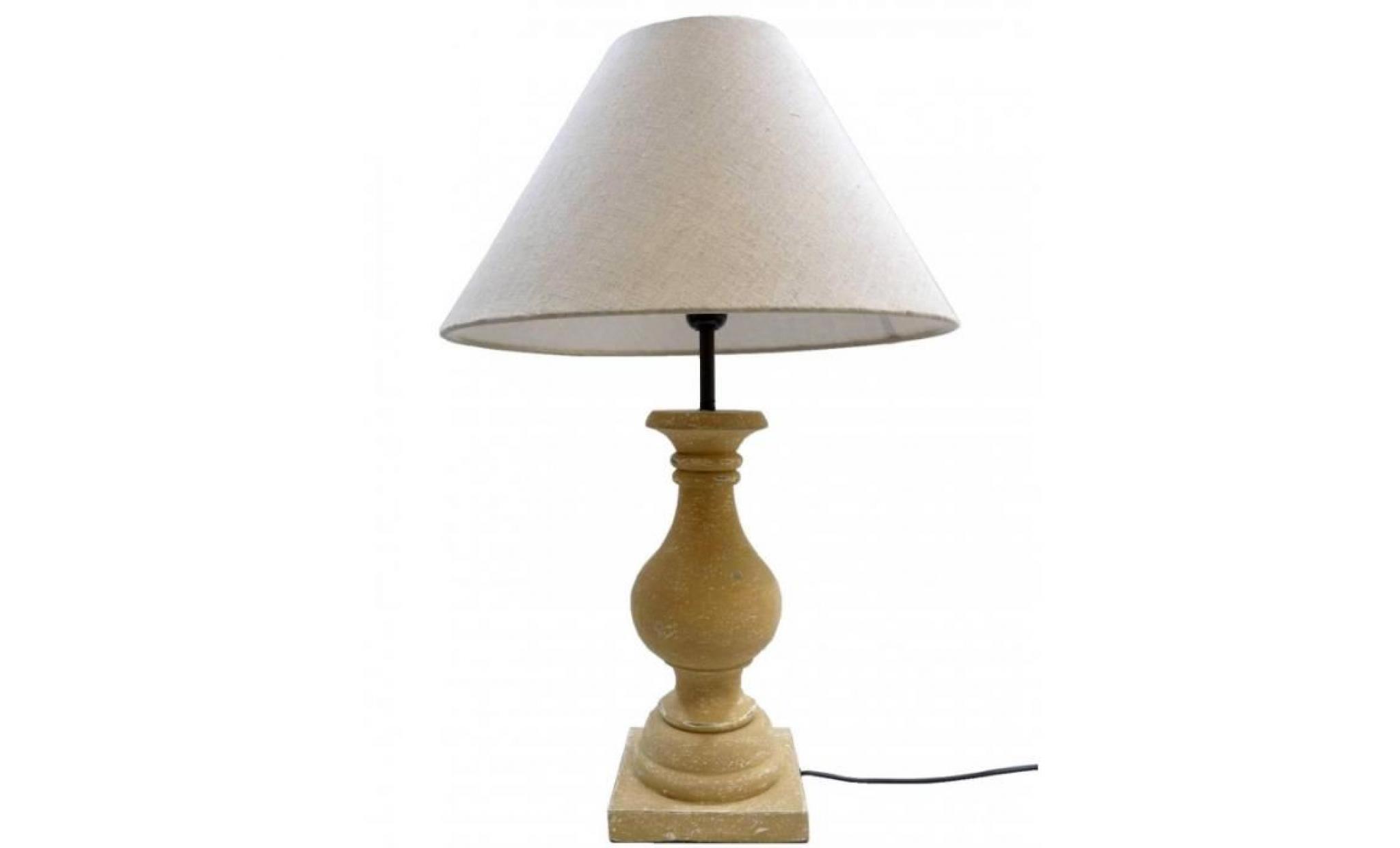 lampe de chevet luminaire de salon en bois sur pied tourné avec abat jour en lin 40x40x58cm