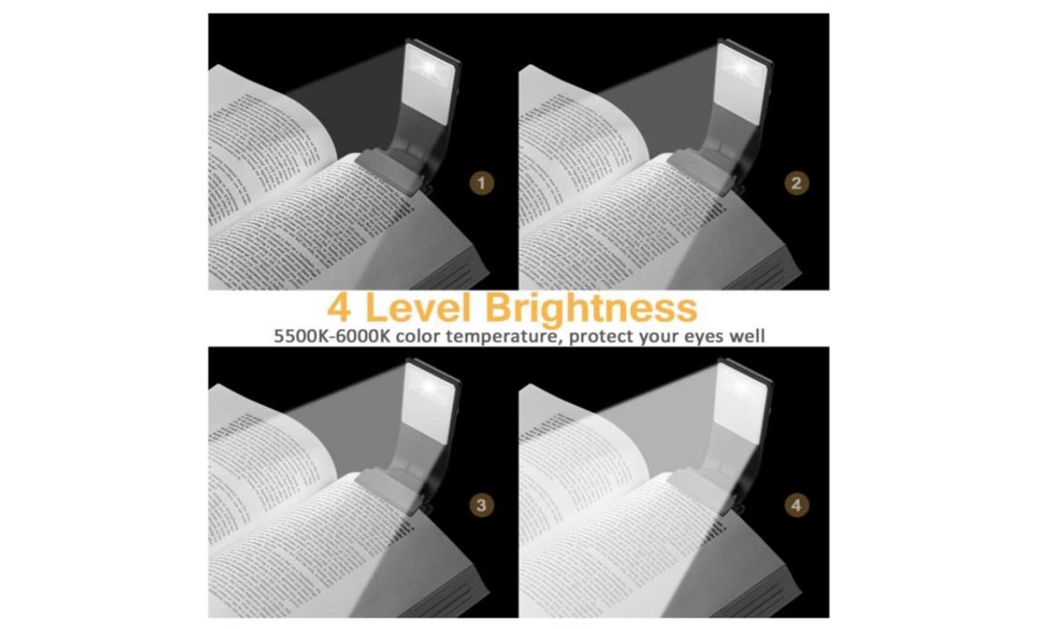 lampe de lecture rechargeable pour kindle et livres 4 niveaux de luminosité, noir pas cher