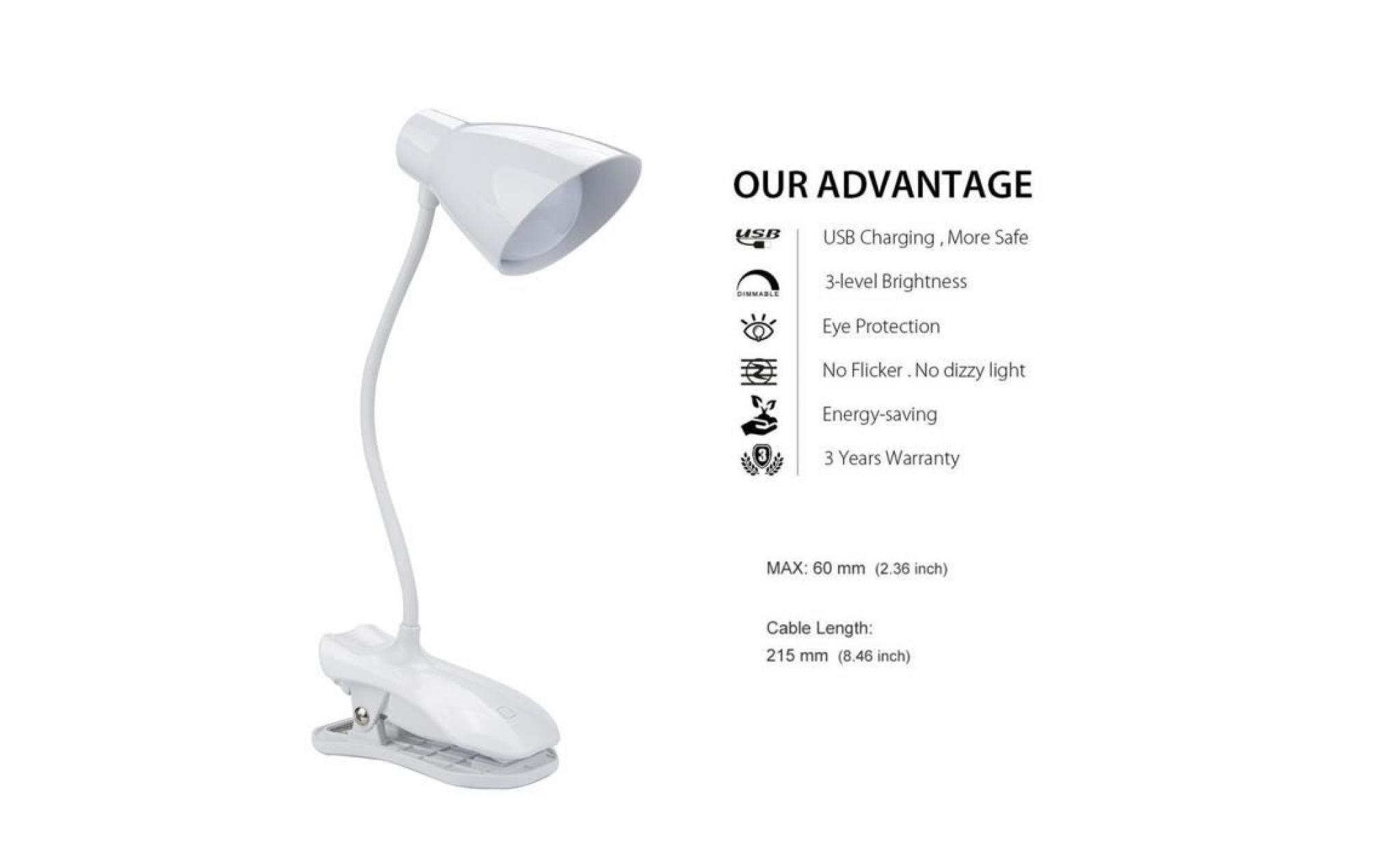 lampe de lecture usb rechargeable light portable avec protection des yeux 374