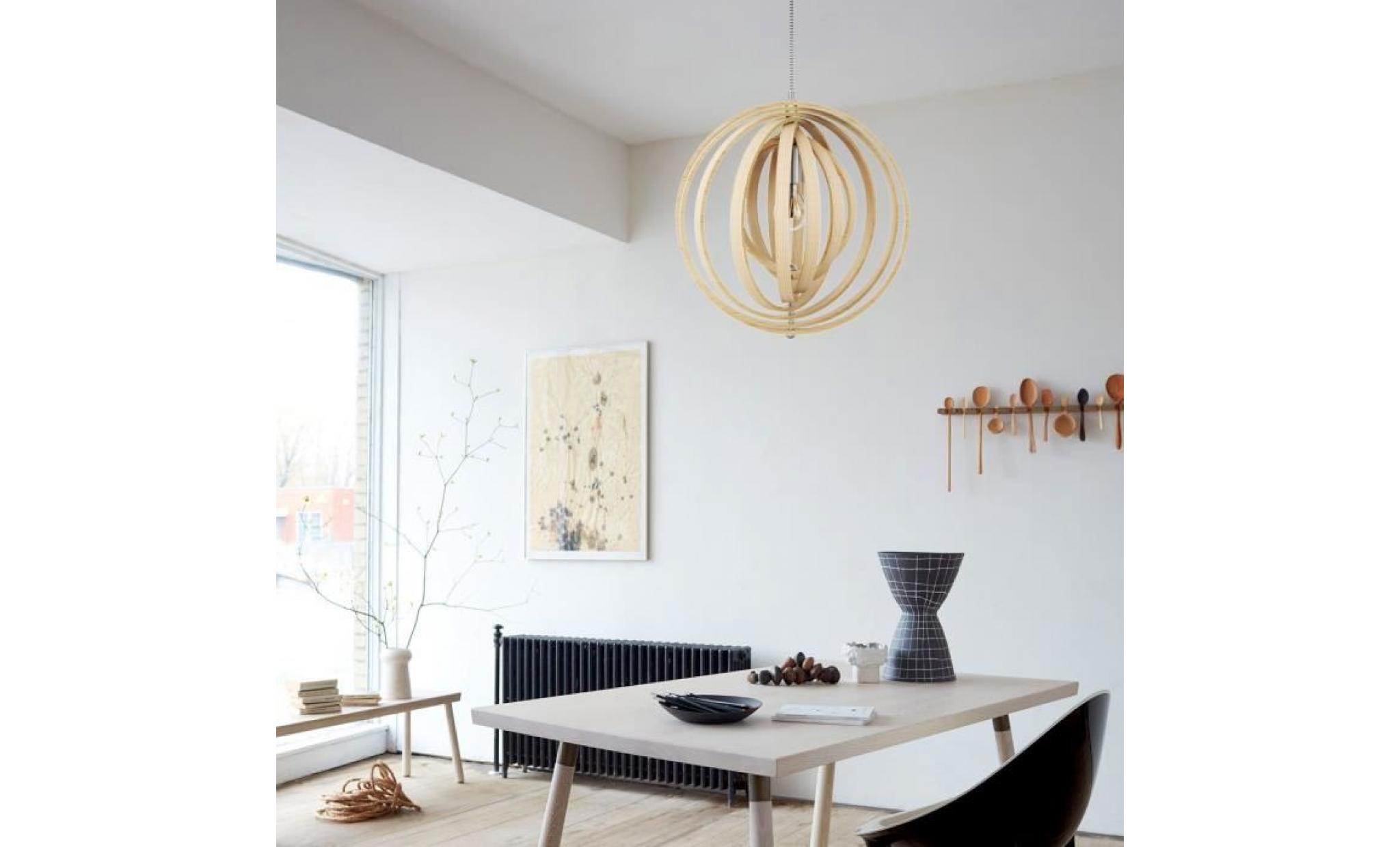 lampe de plafond led en bois tomons plafonnier lustre du style moderne vintage en forme de sphère bandes de bois ajustable pas cher