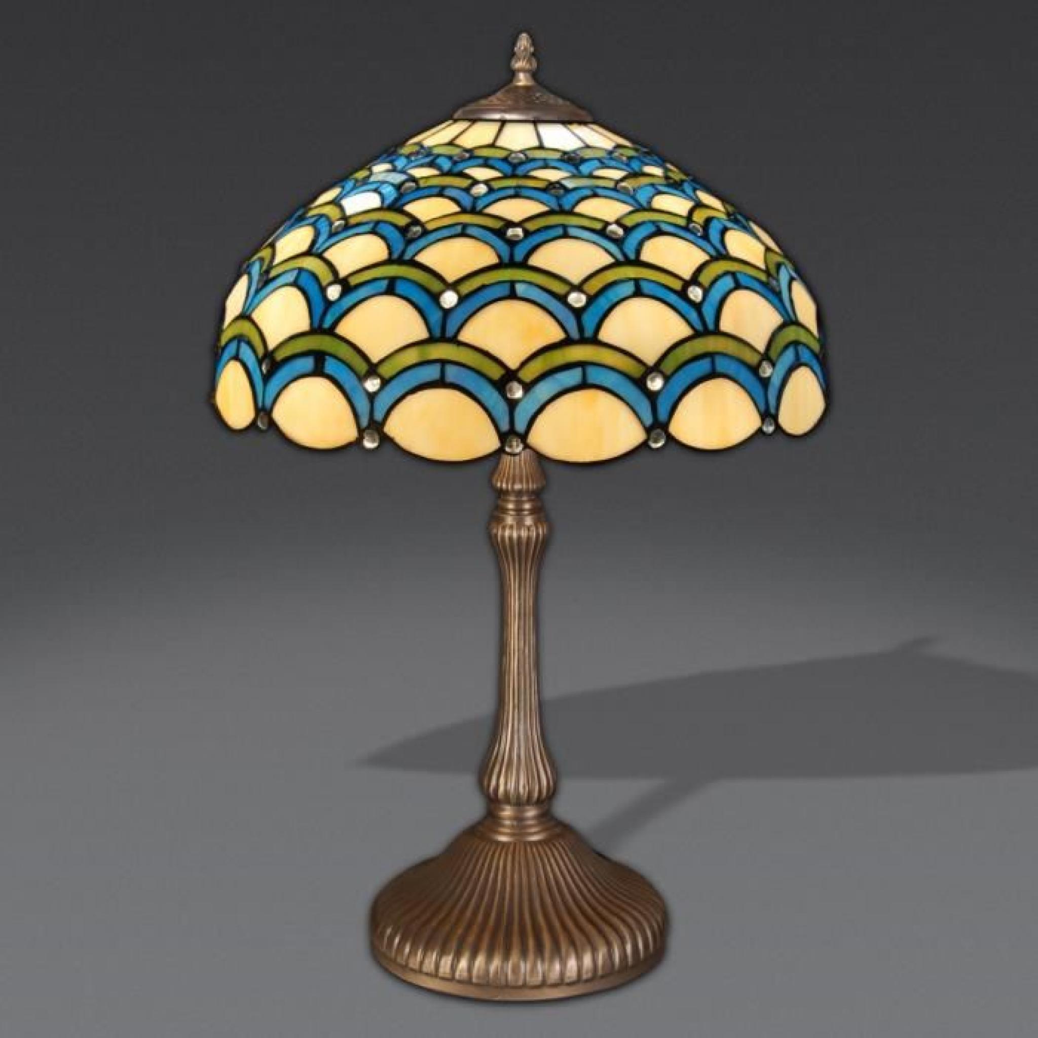 Lampe de table avec arcs style Tiffany avec base de métallique bronzé