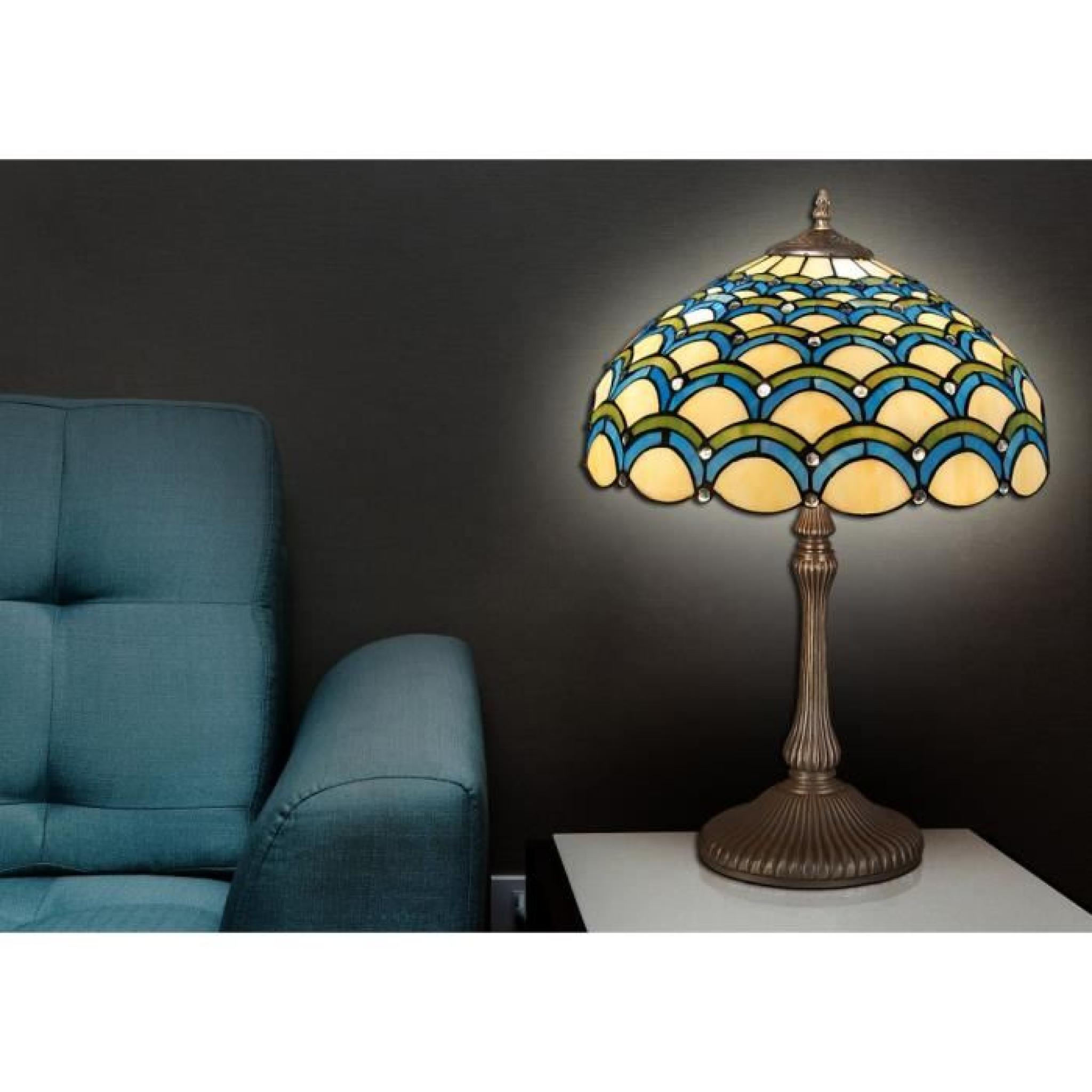 Lampe de table avec arcs style Tiffany avec base de métallique bronzé pas cher