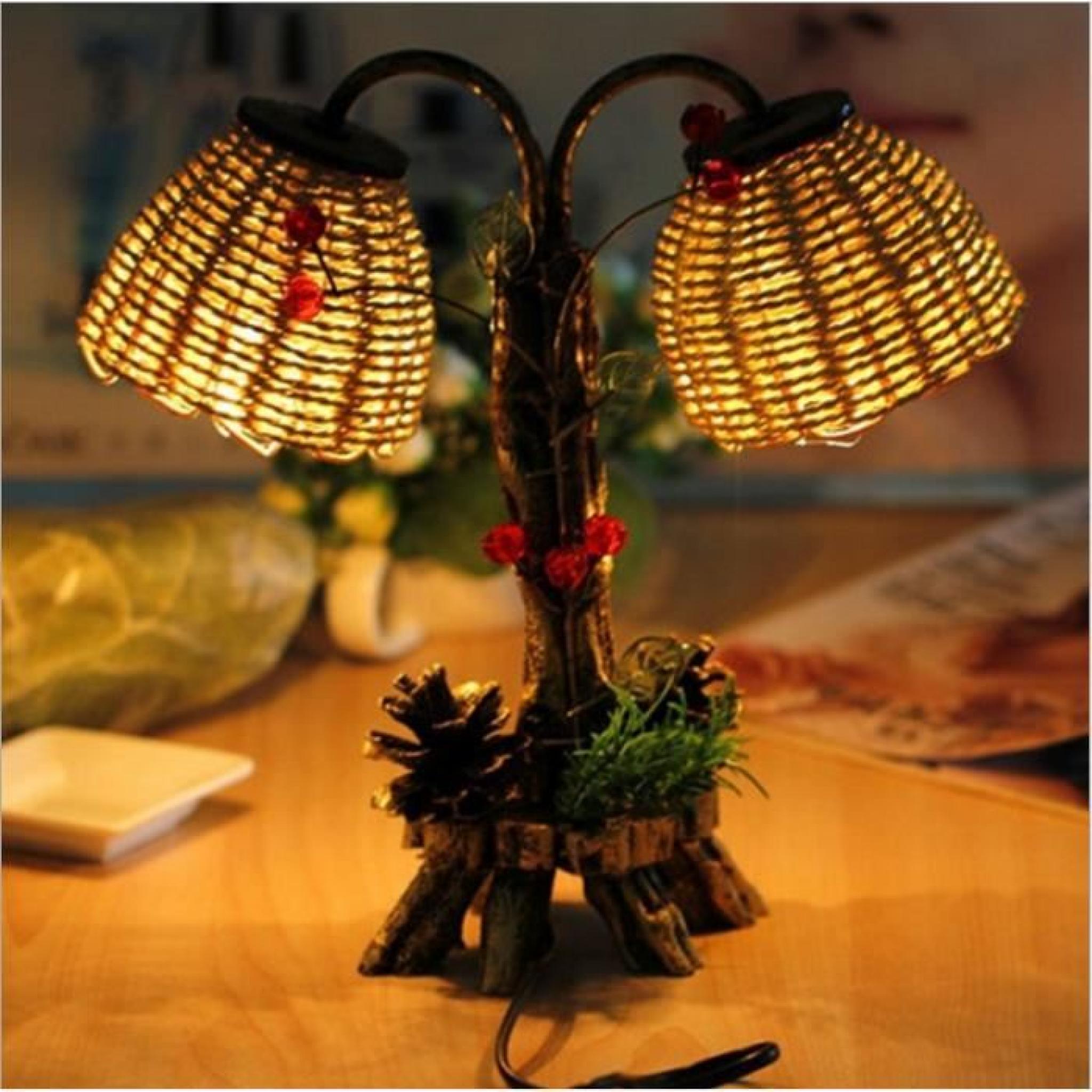 Lampe de table avec double ampoules en forme de  pin,Veilleuse de paille rétro