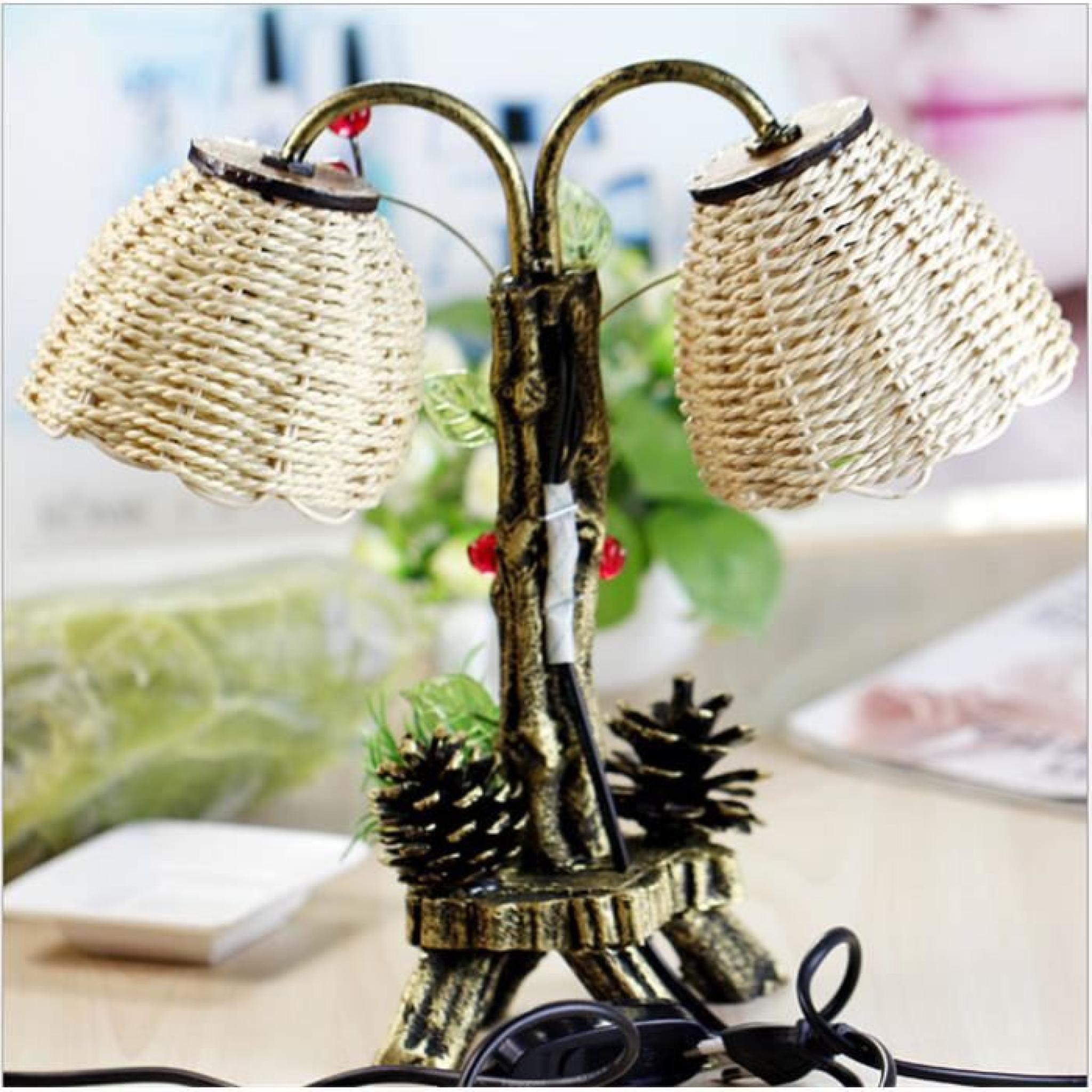 Lampe de table avec double ampoules en forme de  pin,Veilleuse de paille rétro pas cher