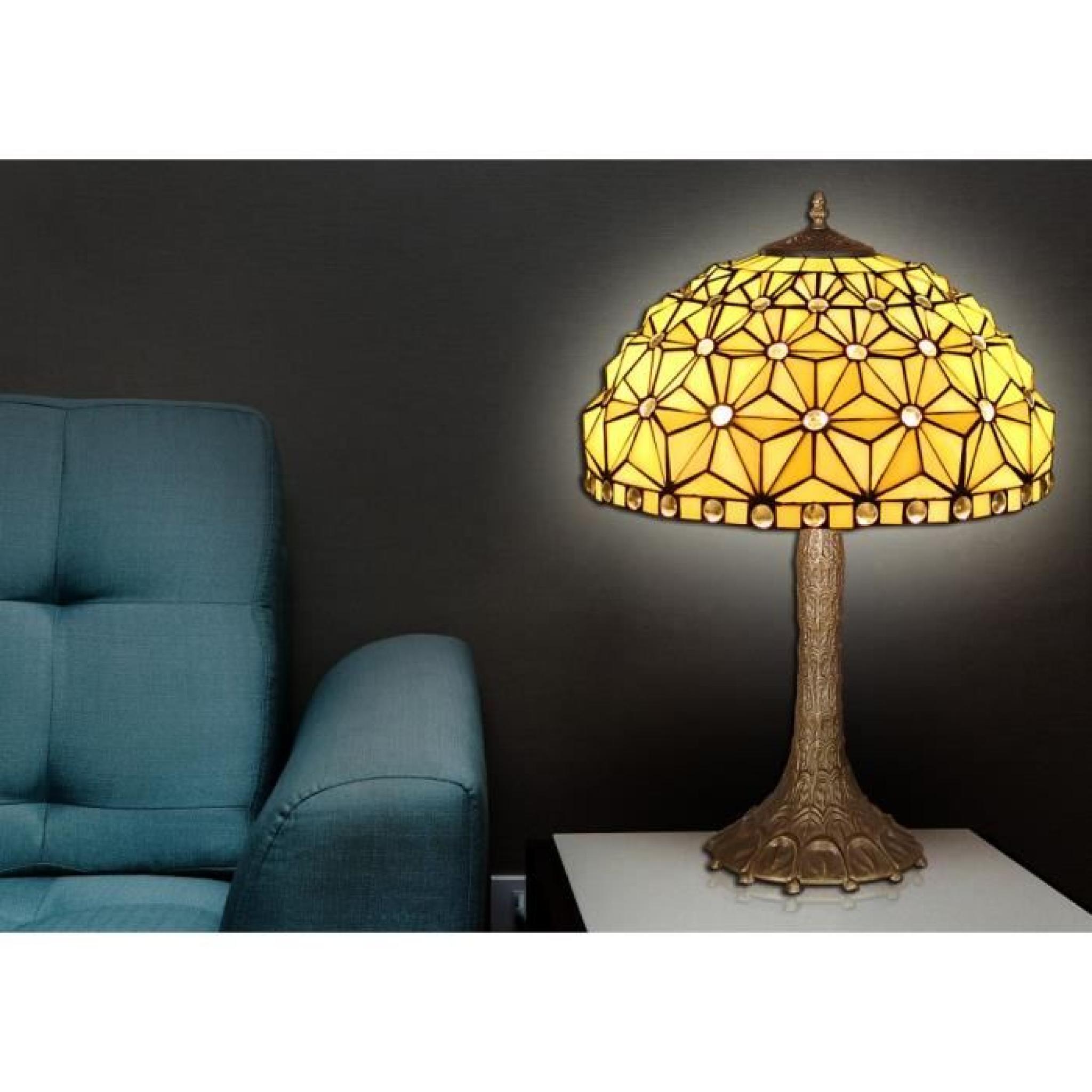 Lampe de table avec étoiles style Tiffany avec base de métallique bronzé pas cher