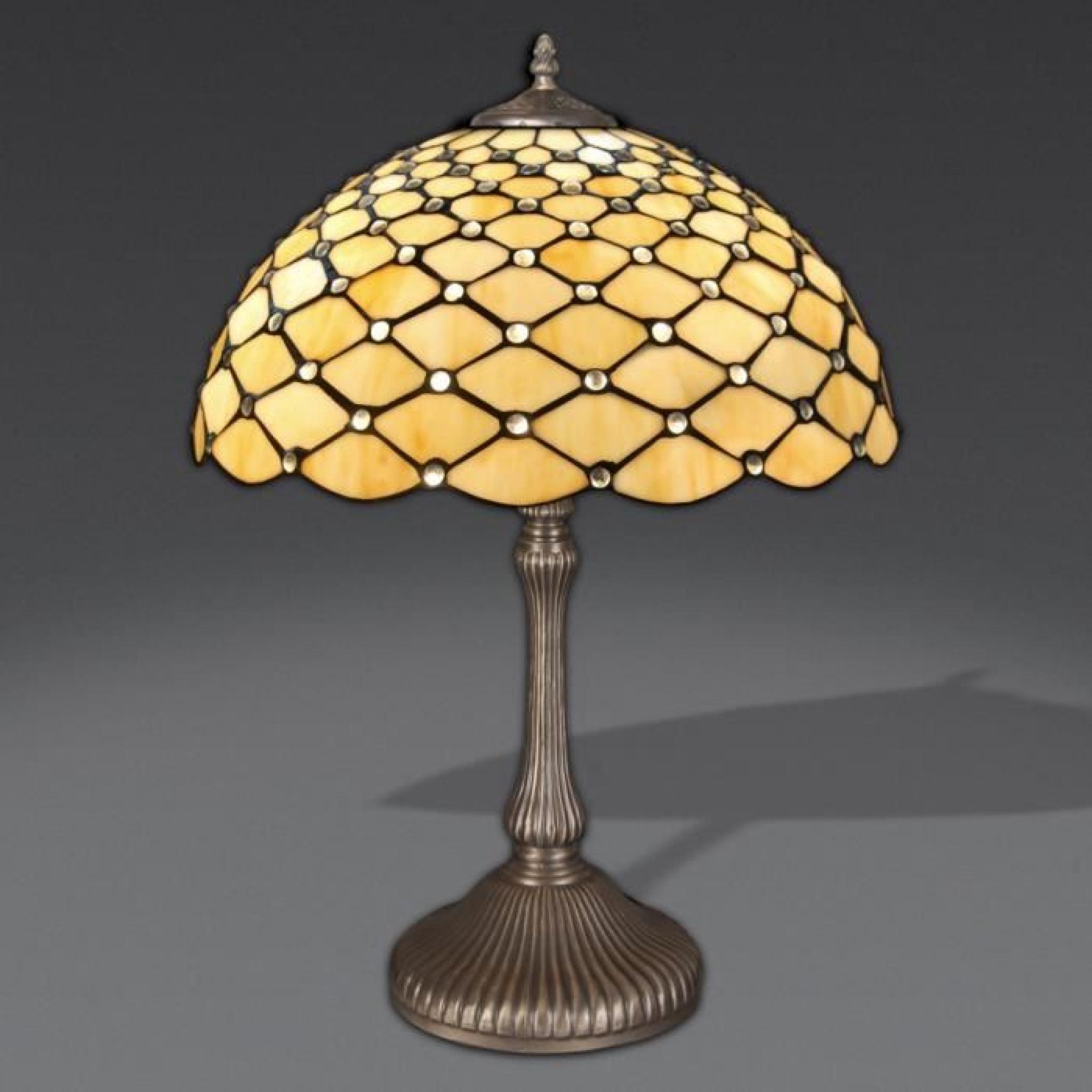 Lampe de table avec pierres style Tiffany avec base de métallique bronzé