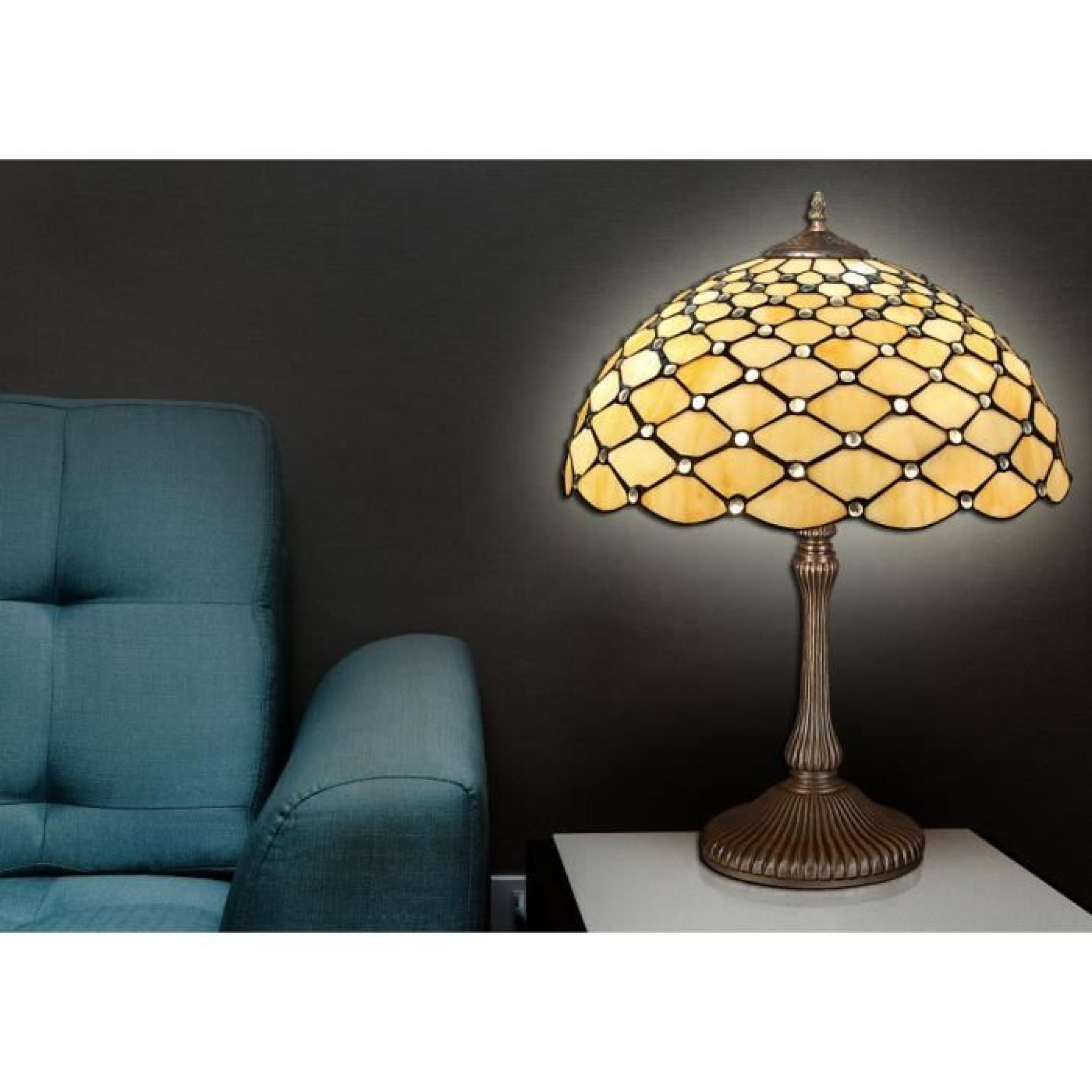 Lampe de table avec pierres style Tiffany avec base de métallique bronzé pas cher