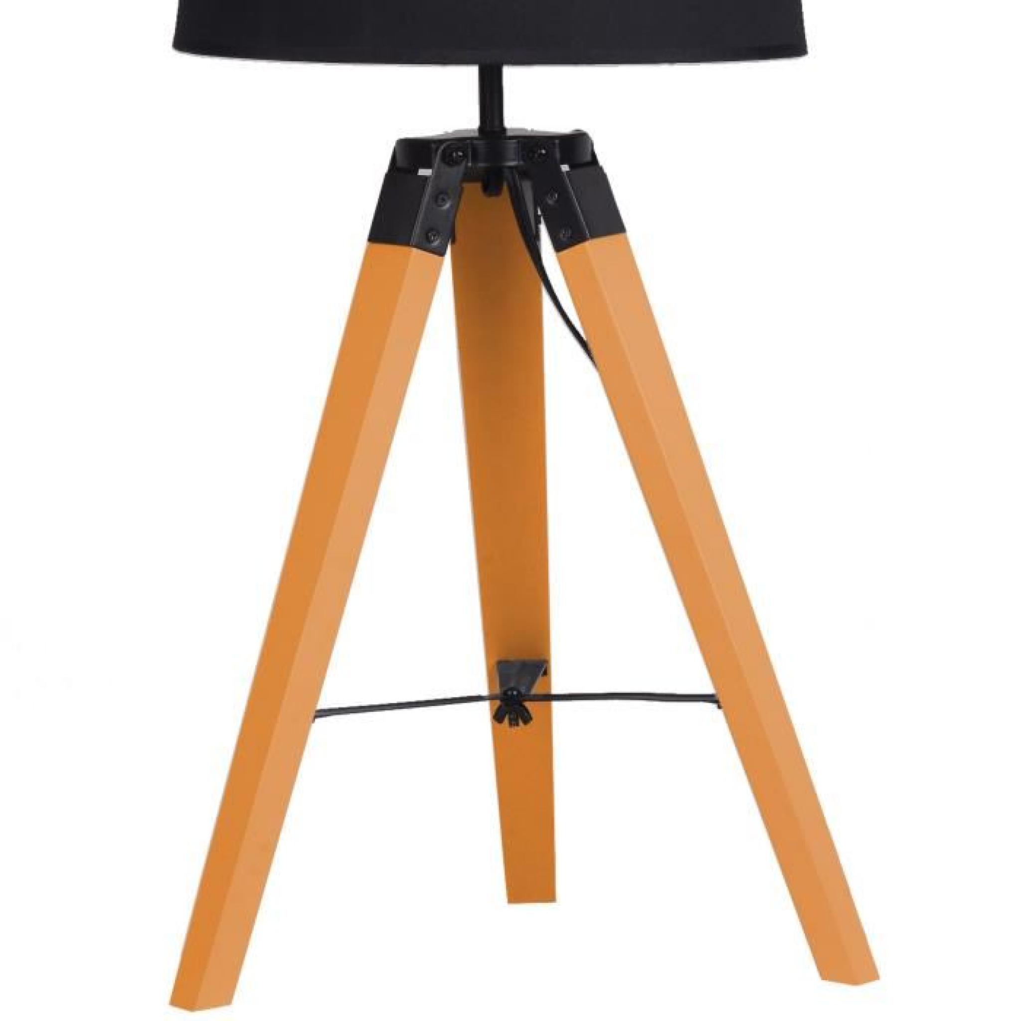 Lampe de table design noir et bois et abat-jour noir VOSTRA pas cher