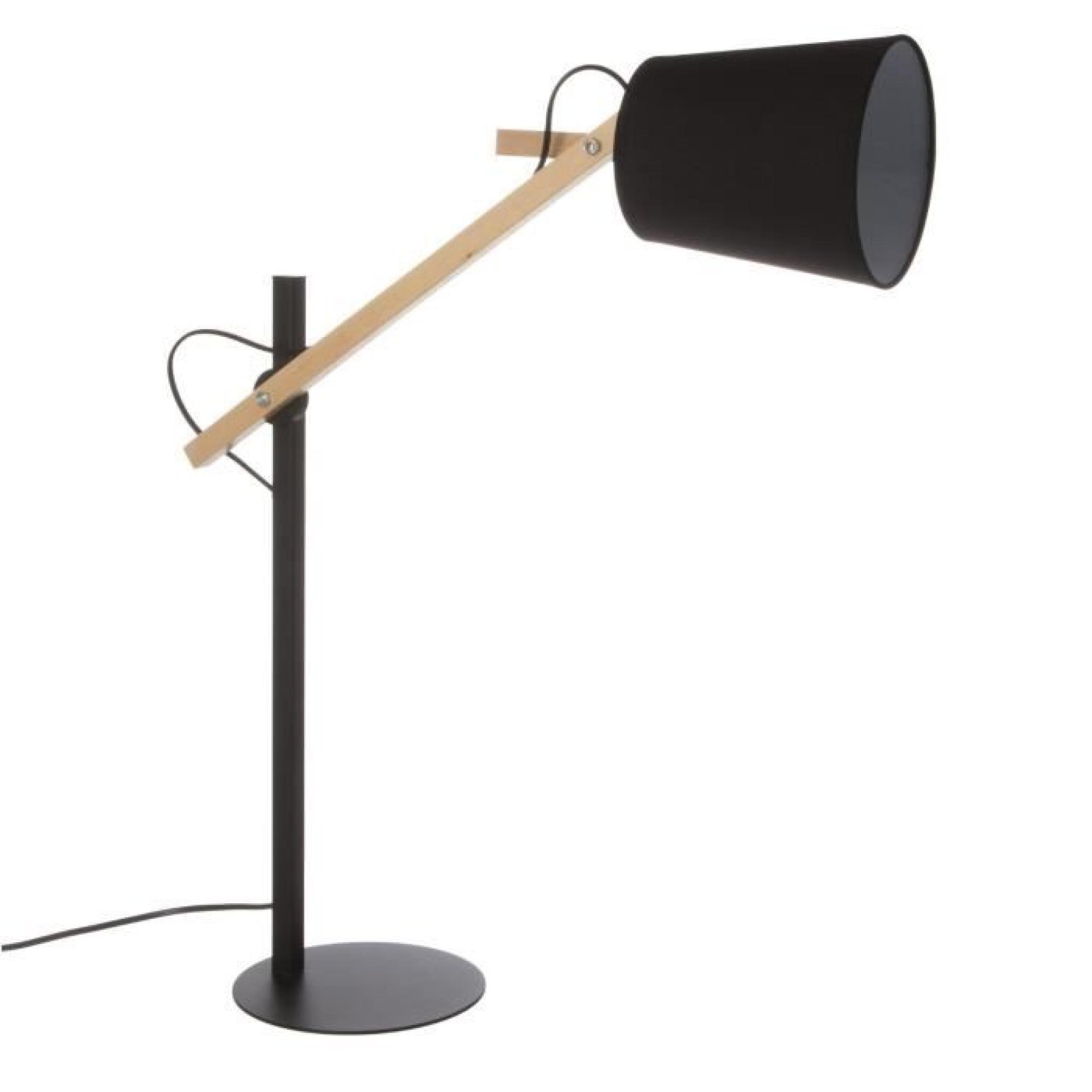 Lampe de table en métal et bois avec bras articulé. Hauteur 65 cm