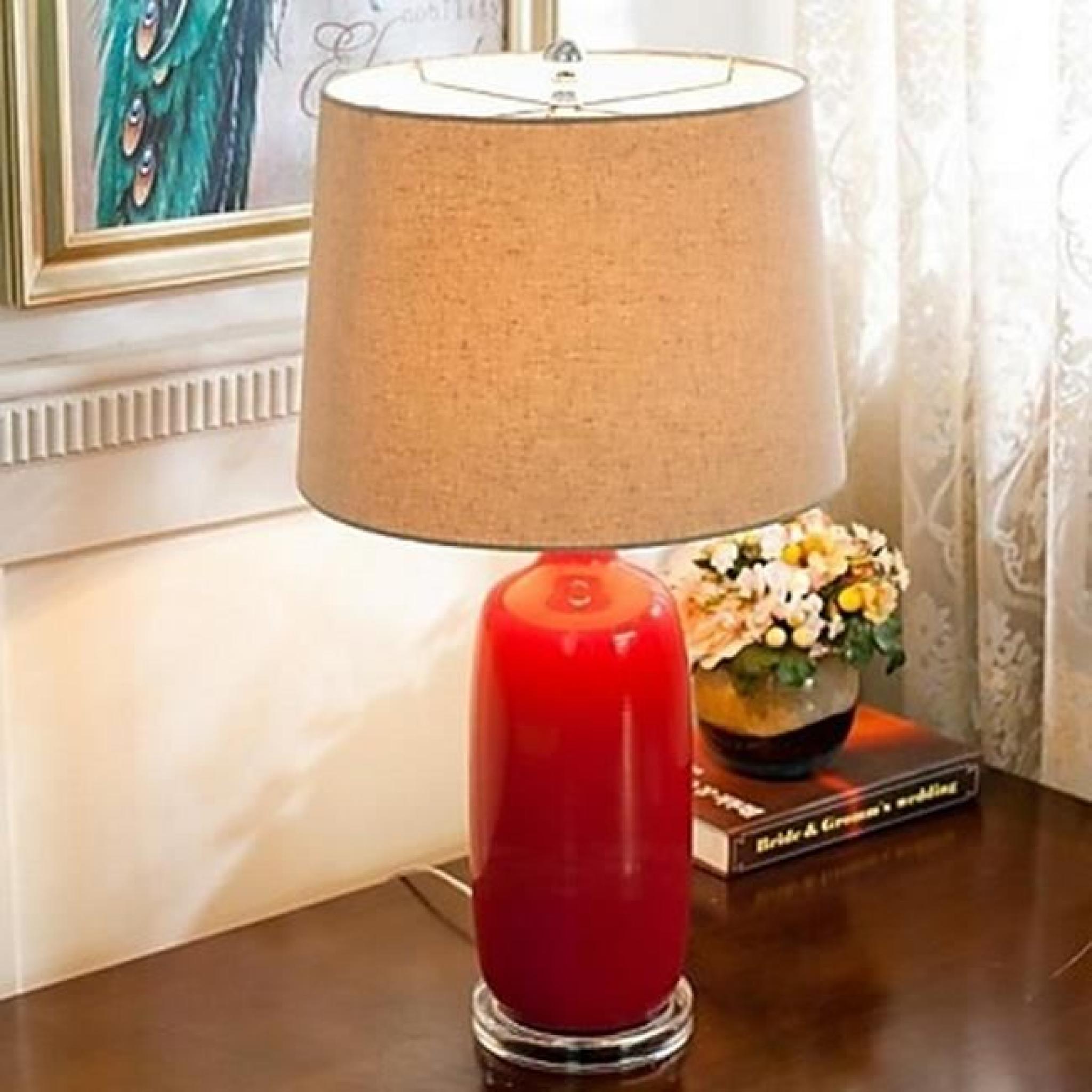 Lampe de table en verre et cristal rouge TU