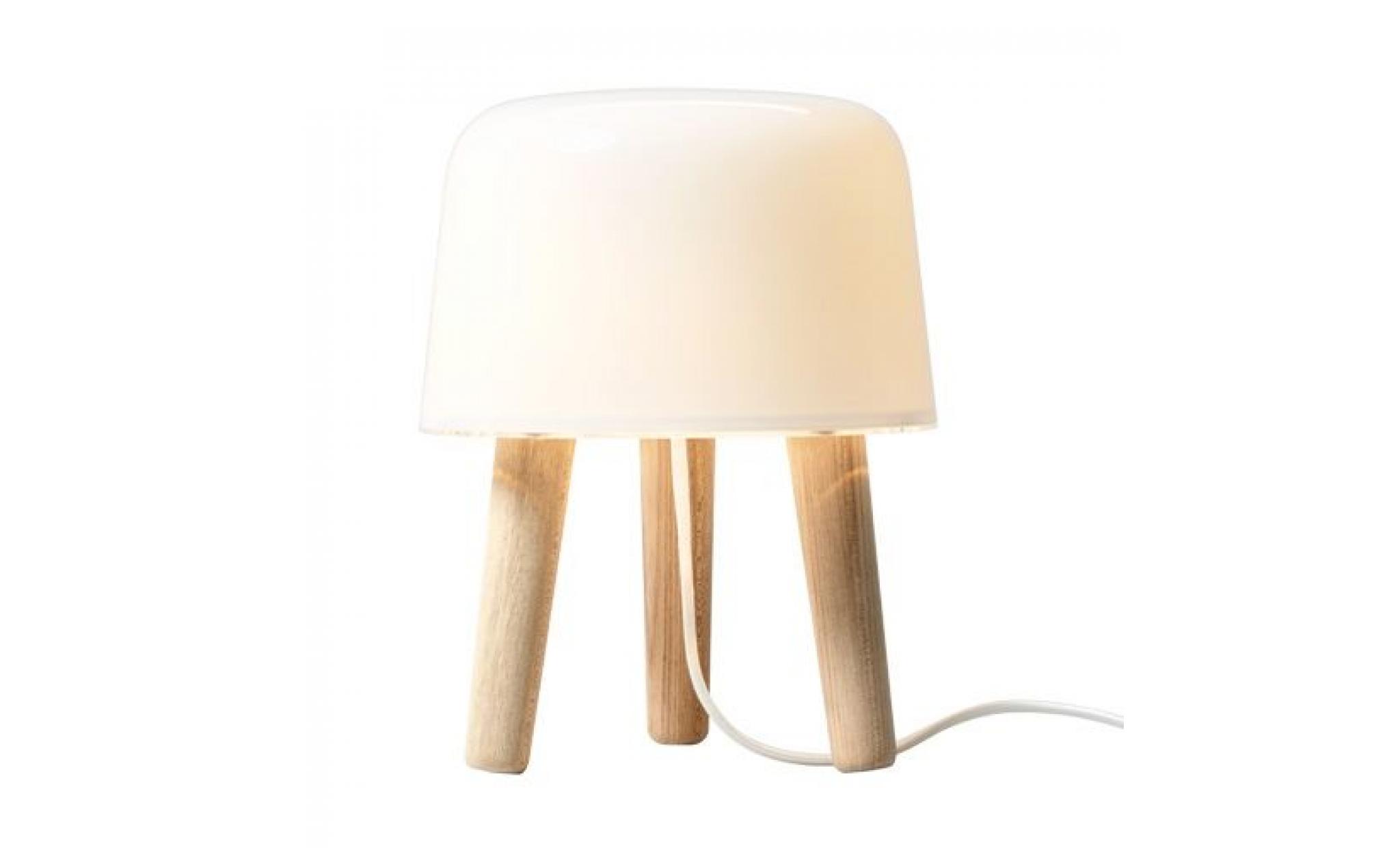 milk lampe à poser trépied bois/verre h25cm bois clair câble blanc & tradition | designé par norm architects