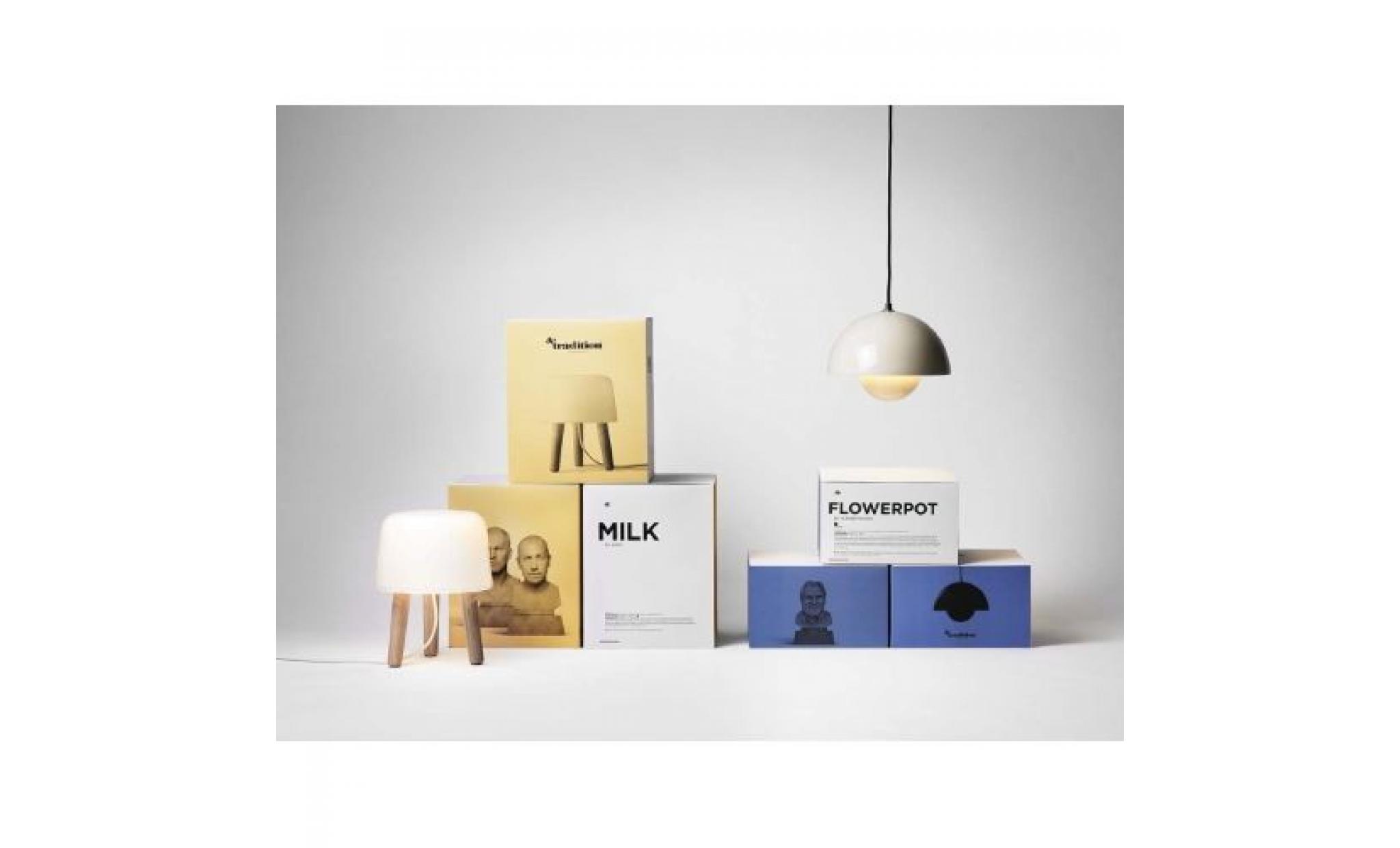 milk lampe à poser trépied bois/verre h25cm bois clair câble blanc & tradition | designé par norm architects pas cher