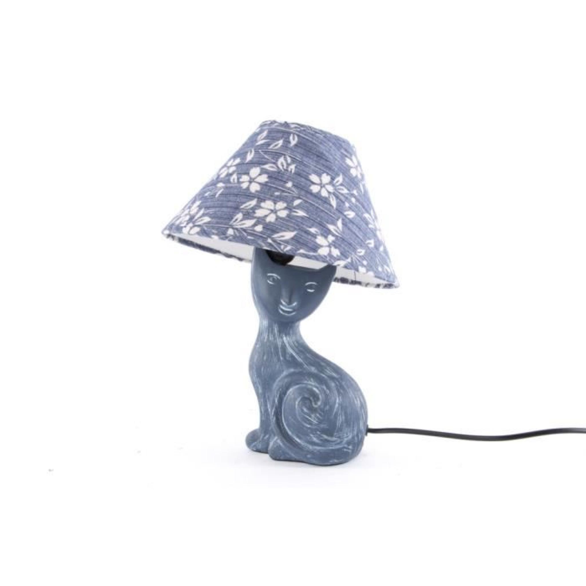Lampe design figurine Chat - Fleurs - Bleue