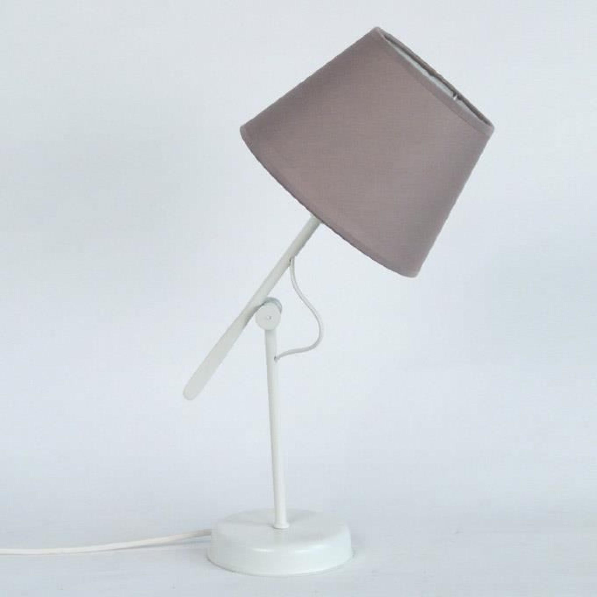 Lampe en acier avec abat jour coton hauteur 45 cm blanc/taupe Articuler-