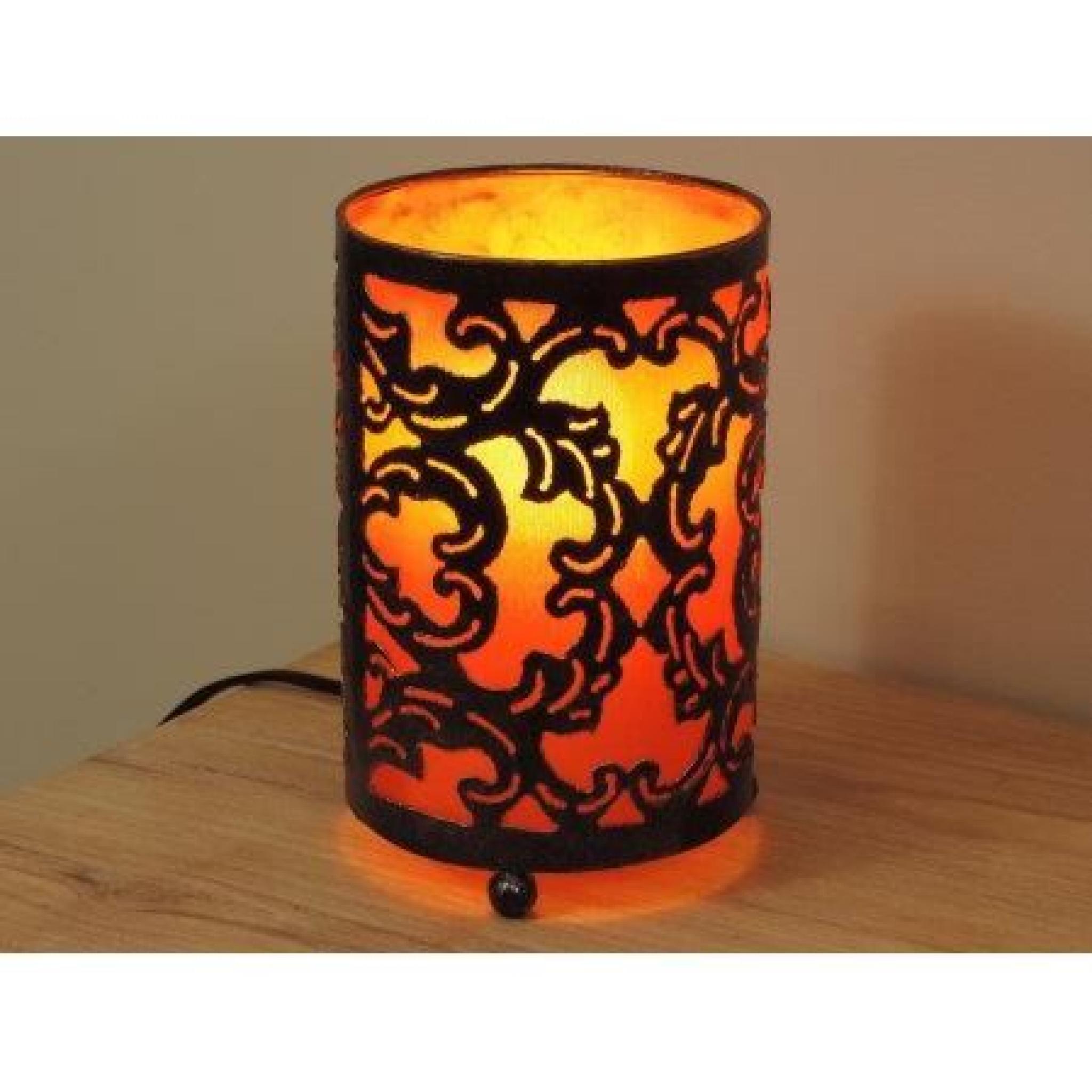 Lampe en acier cylindrique orange 12 cm hauteu... pas cher