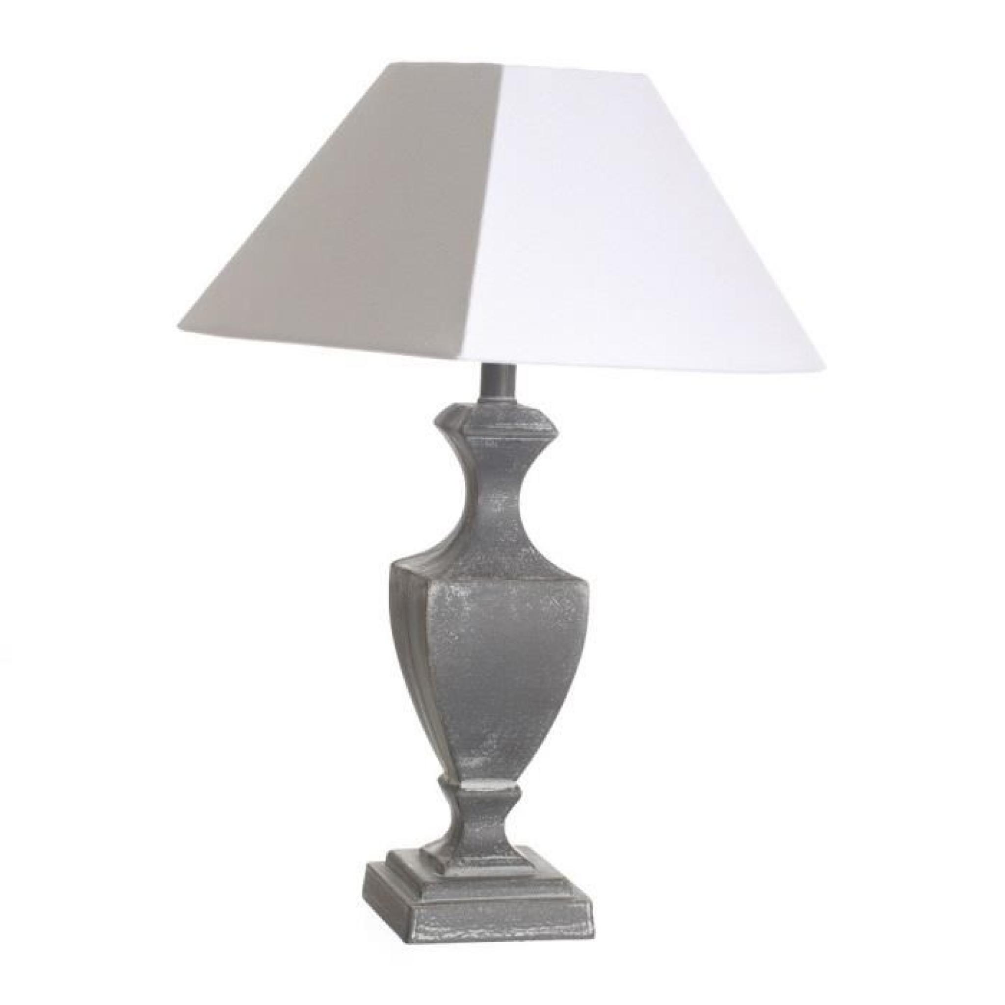 Lampe en bois vielli grise abat jour blanc 50cm