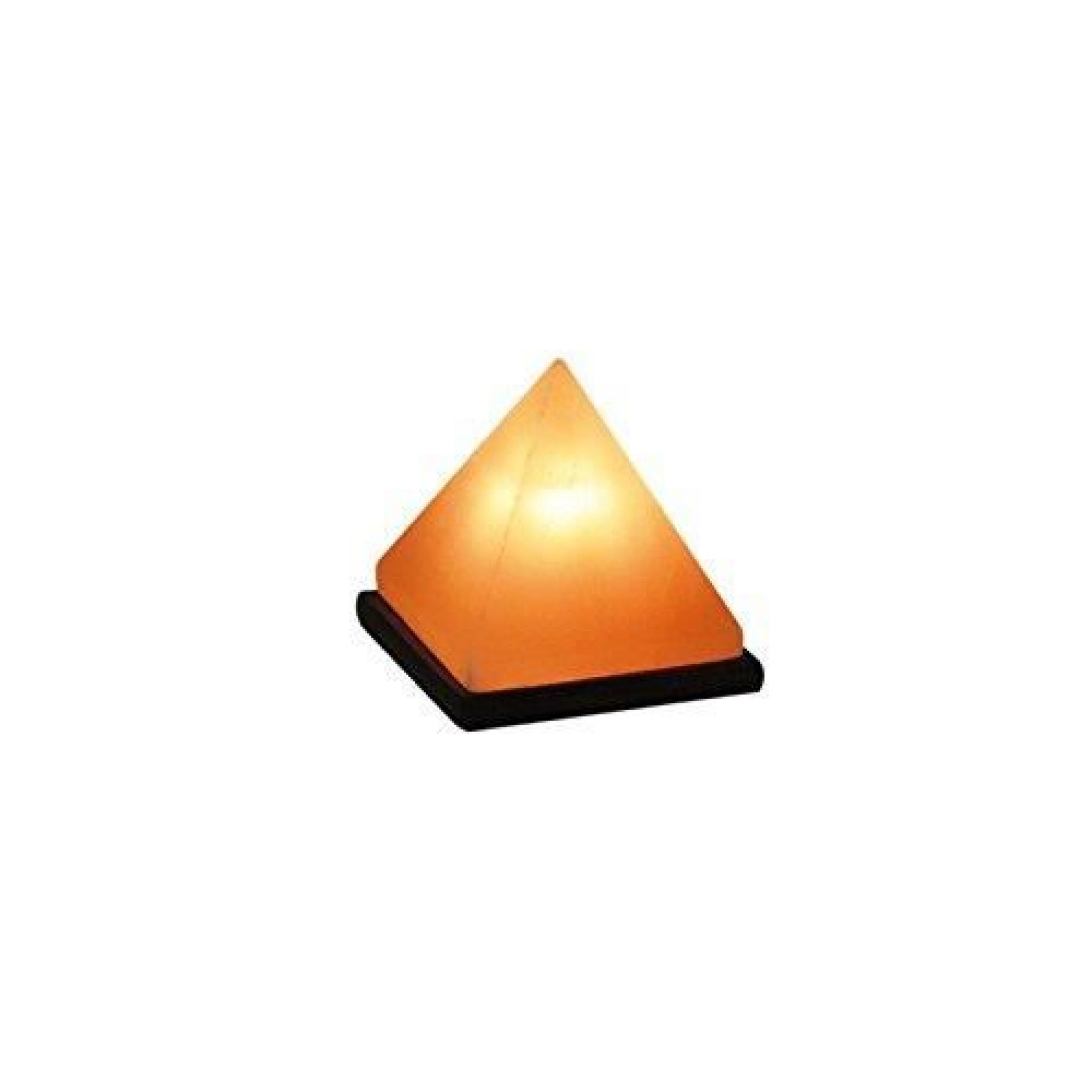Lampe en cristal de sel pyramide 15 15cm socle bois