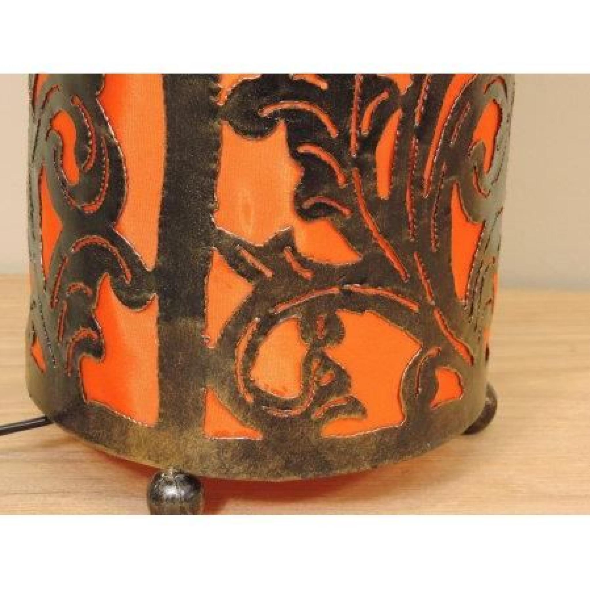 Lampe en fer forgé cylindrique orange 16 cm hauteur 30 cm pas cher