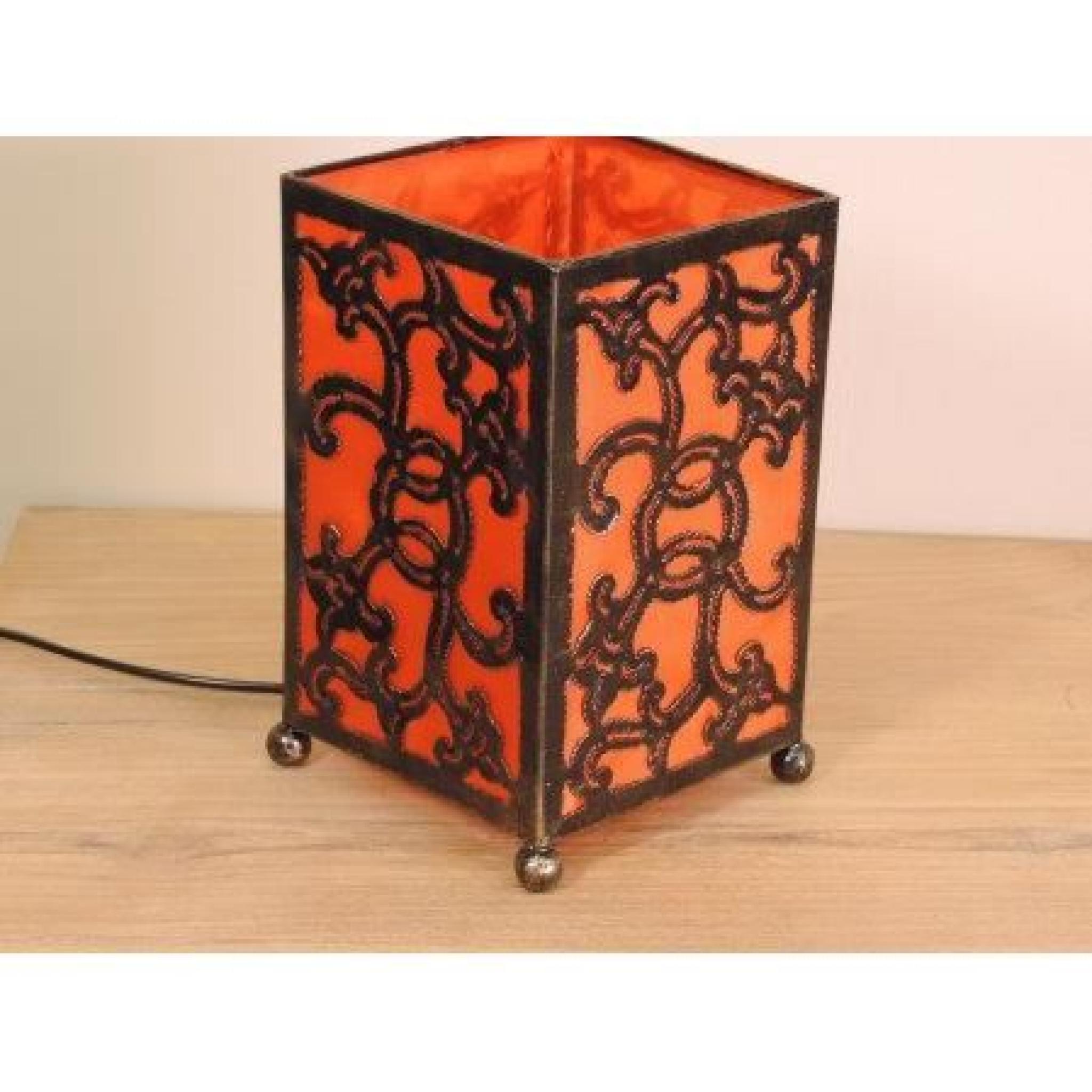 Lampe en fer forgé rectangle orange 12 cm hauteur 20 cm