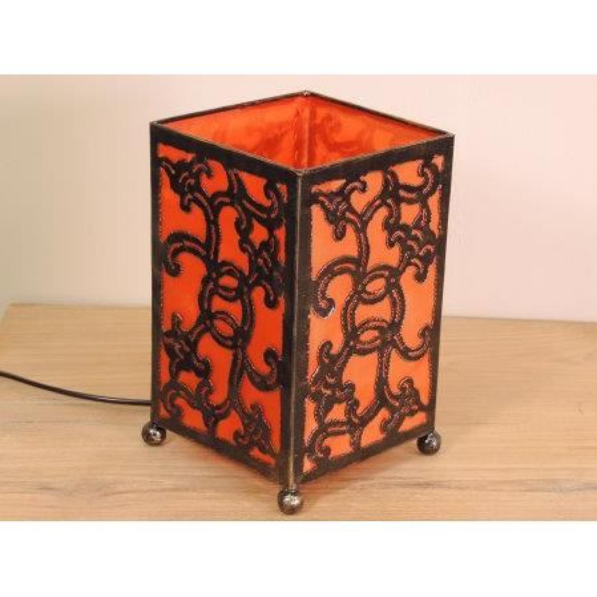 Lampe en fer forgé rectangle orange 12 cm hauteur 20 cm pas cher