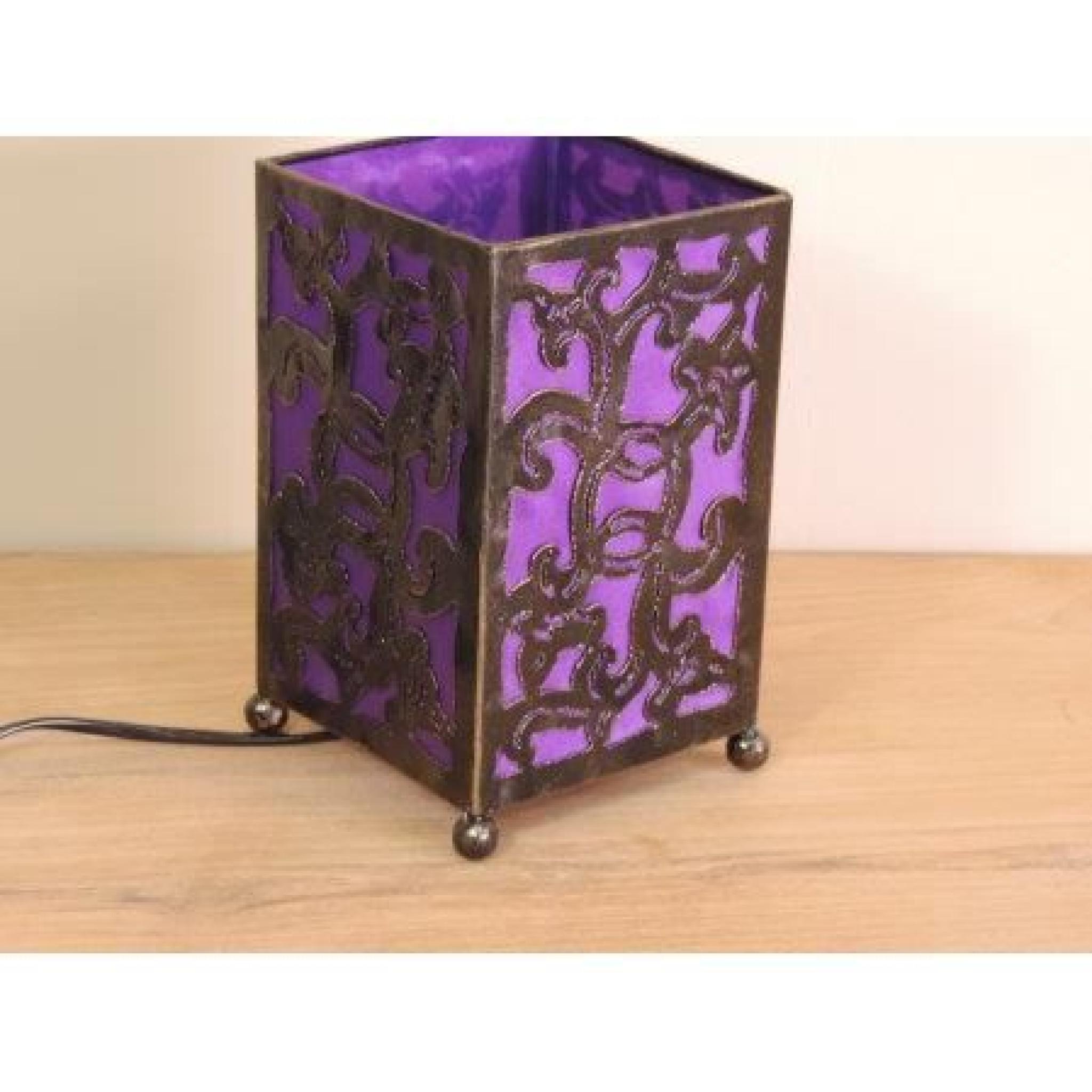 Lampe en fer forgé rectangle violet 12 cm hauteur 20 cm pas cher